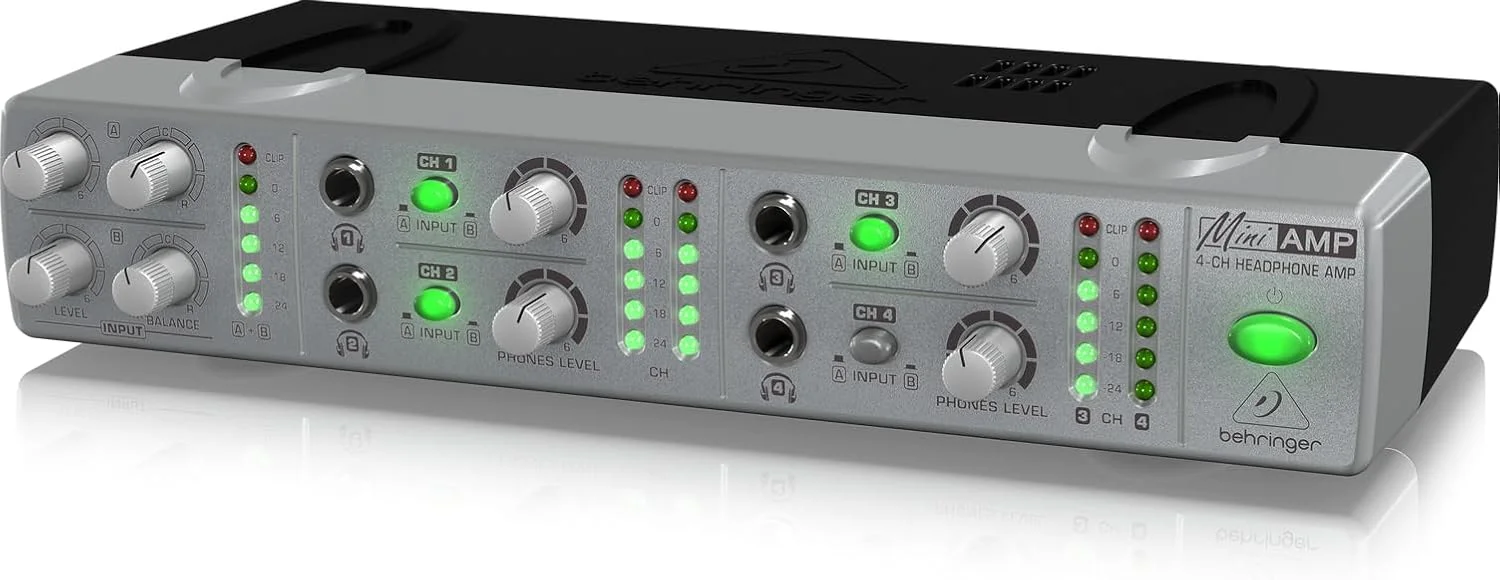 تقویت کننده هدفون استریو 4 کاناله Behringer AMP800 V2، جمع و جور و سبک وزن با 8 خروجی