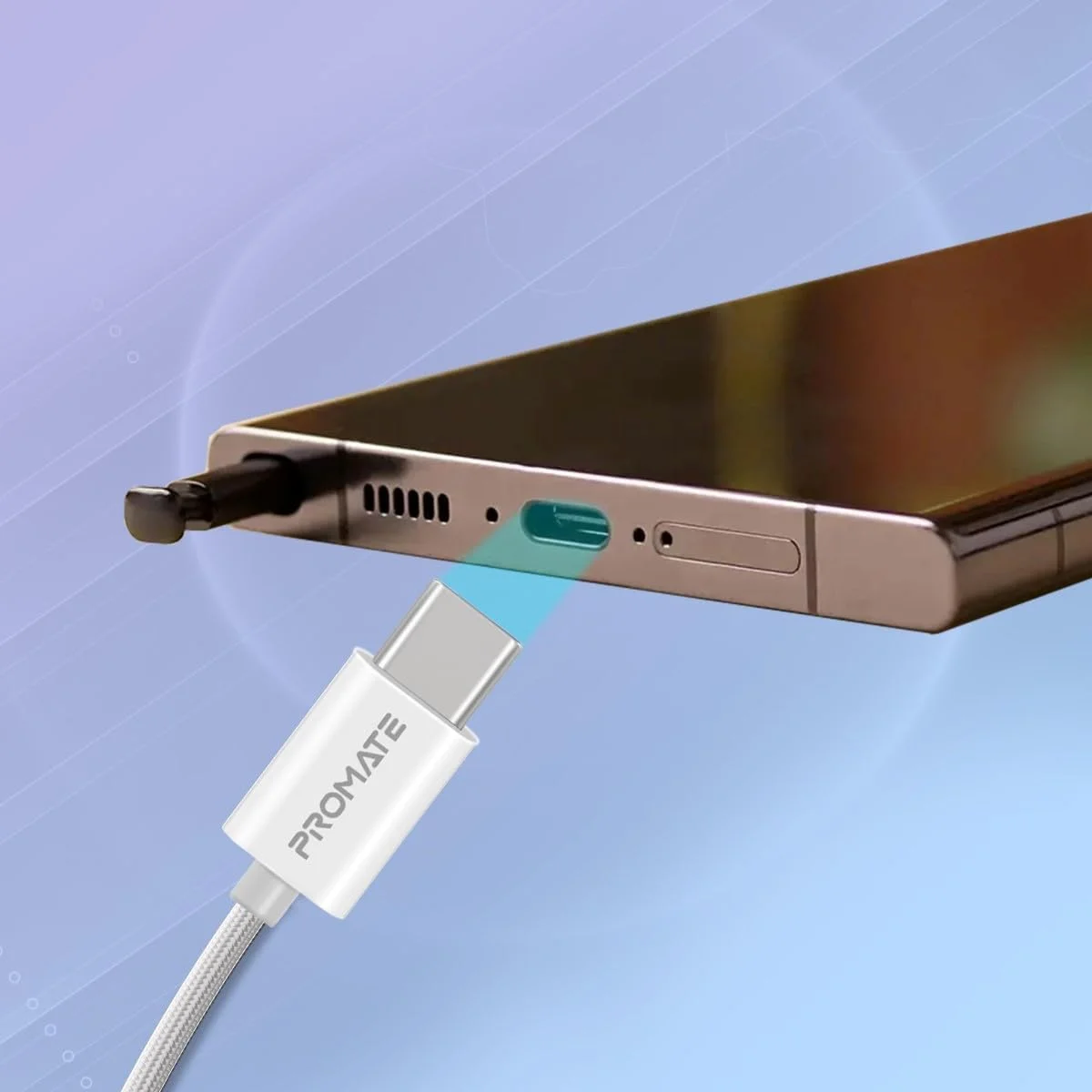 هدفون تک گوش Promate با اتصال USB-C، هدفون تک گوش USB-C HD با میکروفون، حذف نویز، عملکرد تماس، کنترل صدا روی سیم برای آیفون 15، آیپد ایر، گلکسی S23، MONOPOD-C.WHITE