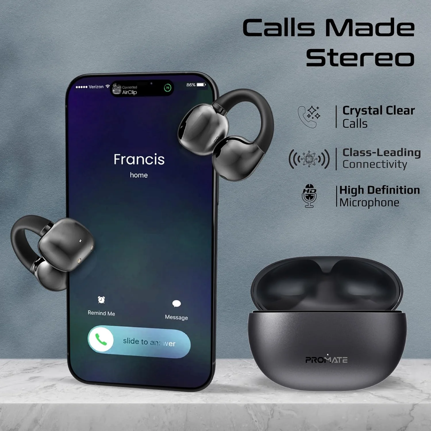 هدفون بیسیم Promate با فناوری OWS، کنترل IntelliTouch، طراحی ارگونومیک گیره گوش باز، 28 ساعت پخش، جعبه شارژ 500 میلیآمپر ساعتی، مقاومت در برابر آب و ثبات AudioFit مدل AirClip مشکی هدفون بیسیم Promate با فناوری OWS، کنترل IntelliTouch، طراحی ارگونومیک گیره گوش باز، 28 ساعت پخش، جعبه شارژ 500 میلیآمپر ساعتی، مقاومت در برابر آب و ثبات AudioFit مدل AirClip مشکی