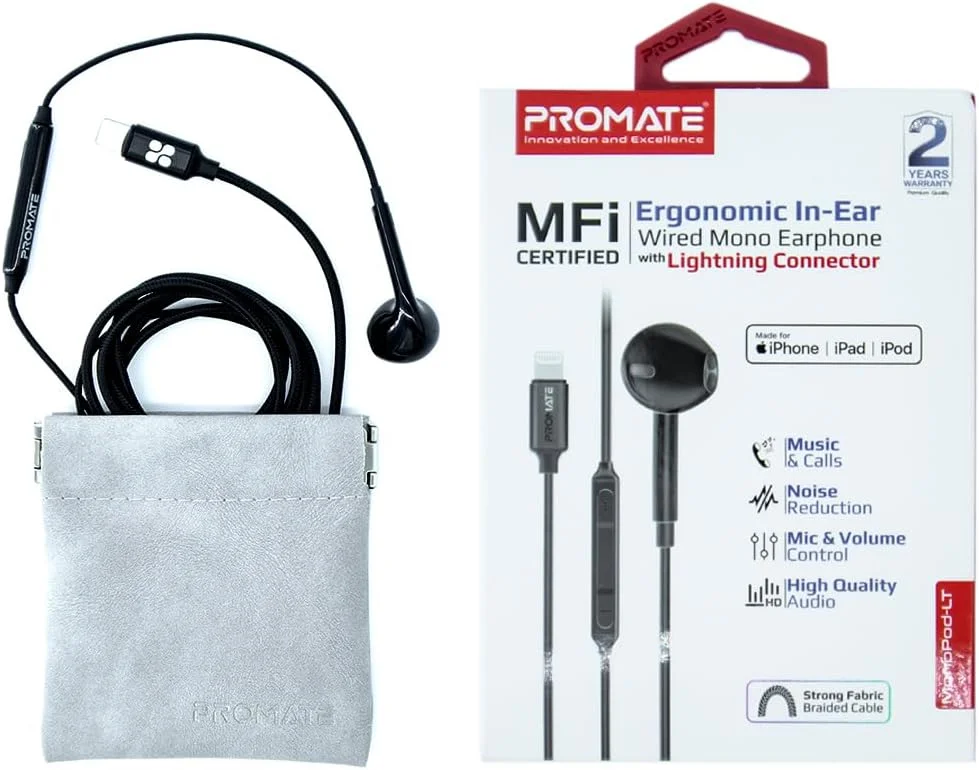 هندزفری تک گوش داخل گوشی Promate MFI با کانکتور لایتنینگ | MonoPod-LT.Black برای آیفون 12، 13 و 14 هندزفری تک گوش داخل گوشی Promate MFI با کانکتور لایتنینگ | MonoPod-LT.Black برای آیفون 12، 13 و 14