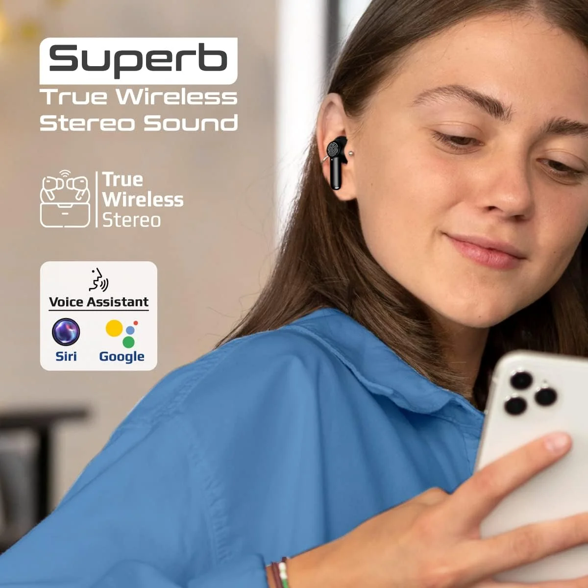 هدفون بی سیم واقعی پرومیت، هدفون بلوتوثی v5.3 با قابلیت حذف نویز فعال، میکروفون، 25 ساعت پخش، کنترل لمسی هوشمند و جعبه شارژ برای آیفون 17، S25، ProPods مشکی