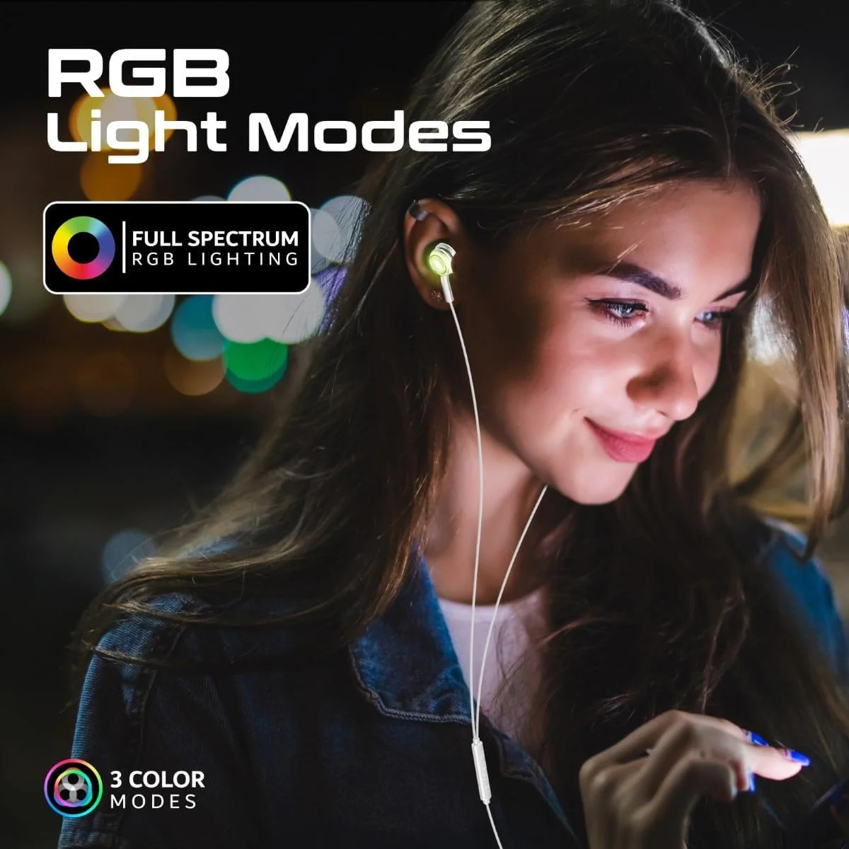 هدفون های Promate با کانکتور USB-C، هدفون های سیمی شفاف داخل گوشی USB-C HD، چراغ های RGB، میکروفون، عملکرد تماس، کنترل صدا درون خطی برای آیفون 15، آیپد، سامسونگ S23، LUMIBUDS-C.SILVER