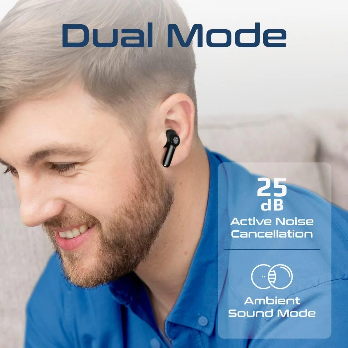 هدفون بی سیم واقعی پرومیت، هدفون بلوتوثی v5.3 با قابلیت حذف نویز فعال، میکروفون، 25 ساعت پخش، کنترل لمسی هوشمند و جعبه شارژ برای آیفون 17، S25، ProPods مشکی