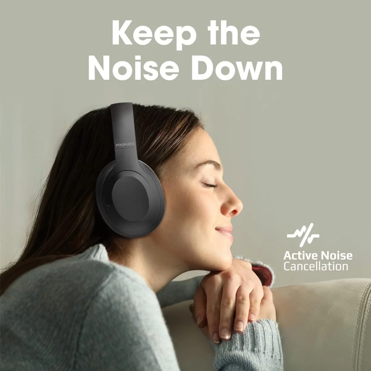 هدفون بی‌سیم پرومیت، هدفون بلوتوثی v5.3 با قابلیت حذف نویز فعال Hi-Fi، میکروفون، 27 ساعت پخش، طراحی تاشو و جک 3.5 میلی‌متری برای آیفون 14، 15، 16، S25