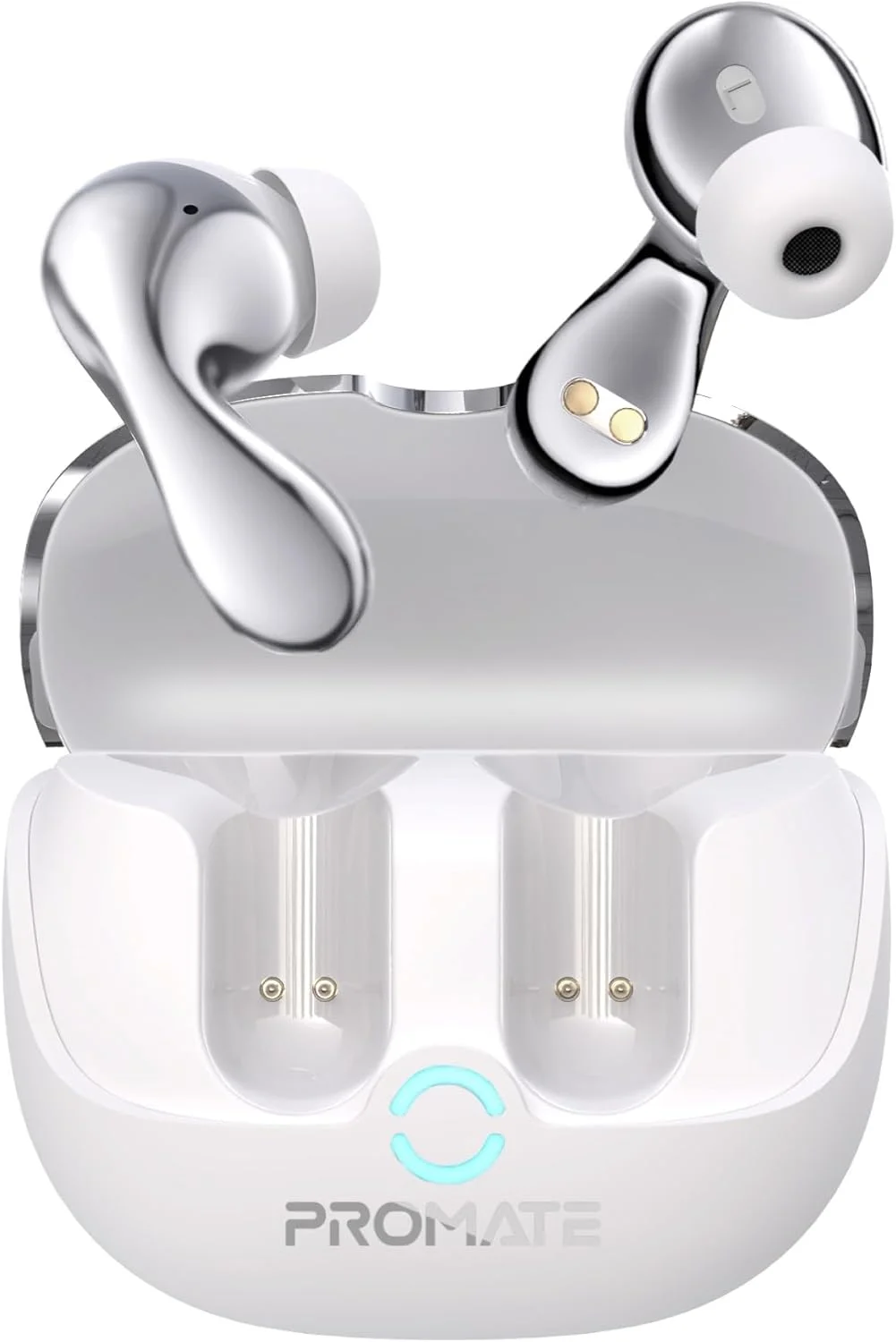 هدفون بی سیم هایبرید با کیفیت بالا Promate با قابلیت حذف نویز فعال و حذف نویز محیطی، تاخیر کم، 4 میکروفون، 40 ساعت پخش، مقاومت در برابر آب IPX4، Baton سفید