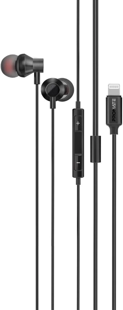 هدفون های Promate با اتصال لایتنینگ، هدفون های داخل گوشی دارای گواهی MFi با میکروفون، حذف نویز، عملکرد تماس، کنترل صدا درون خطی سازگار با آیفون، آیپد، VIBE-LT.BLACK هدفون های Promate با اتصال لایتنینگ، هدفون های داخل گوشی دارای گواهی MFi با میکروفون، حذف نویز، عملکرد تماس، کنترل صدا درون خطی سازگار با آیفون، آیپد، VIBE-LT.BLACK