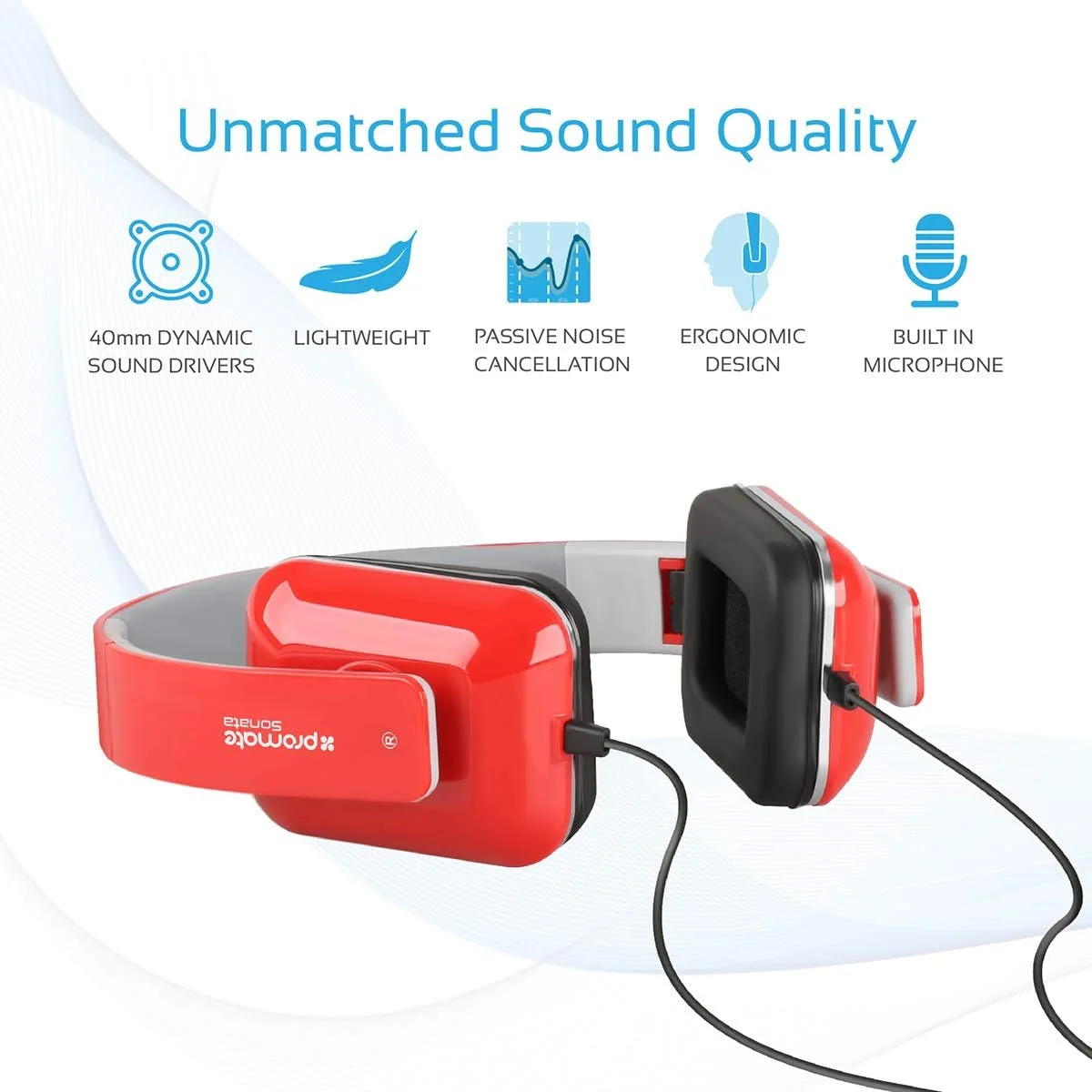 هدفون روگوشی پرومیت، هدست سیمی تاشو و سبک وزن استریو با میکروفون، عایق صدا، گوشی های چرمی راحت و کابل بدون گره برای تبلت، سوناتا قرمز هدفون روگوشی پرومیت، هدست سیمی تاشو و سبک وزن استریو با میکروفون، عایق صدا، گوشی های چرمی راحت و کابل بدون گره برای تبلت، سوناتا قرمز