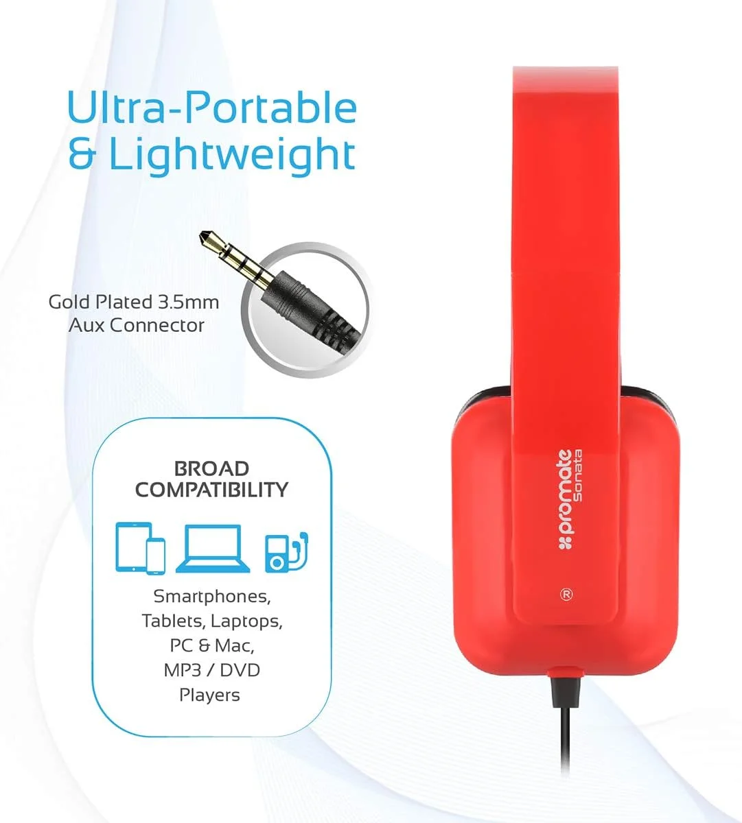 هدفون روگوشی پرومیت، هدست سیمی تاشو و سبک وزن استریو با میکروفون، عایق صدا، گوشی های چرمی راحت و کابل بدون گره برای تبلت، سوناتا قرمز هدفون روگوشی پرومیت، هدست سیمی تاشو و سبک وزن استریو با میکروفون، عایق صدا، گوشی های چرمی راحت و کابل بدون گره برای تبلت، سوناتا قرمز