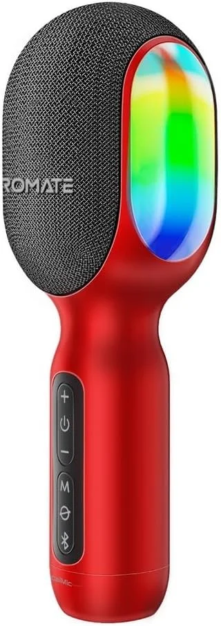 میکروفون کارائوکه بلوتوث بی سیم پرومیت، میکروفون و بلندگوی کارائوکه دستی 5 در 1، چراغ های LED، حالت دوئت TWS، 10 ساعت پخش، AUX 3.5 میلی متری، پورت هدفون، VOCALMIC.RED میکروفون کارائوکه بلوتوث بی سیم پرومیت، میکروفون و بلندگوی کارائوکه دستی 5 در 1، چراغ های LED، حالت دوئت TWS، 10 ساعت پخش، AUX 3.5 میلی متری، پورت هدفون، VOCALMIC.RED