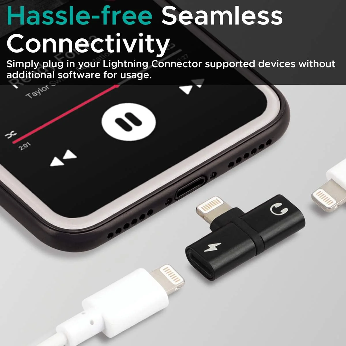 تبدیل لایتنینگ پرومیت مدل iHinge-LT، تبدیل کننده لایتنینگ به هدفون و شارژ همزمان، خروجی صدا و شارژ 2 آمپر