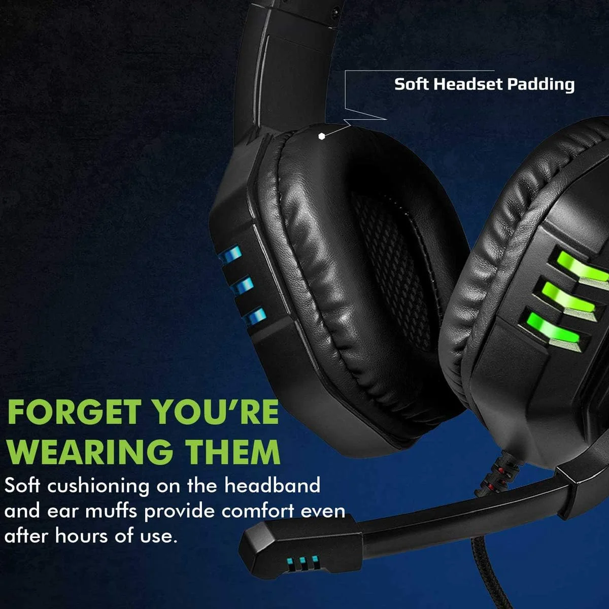 هدست گیمینگ استریو پرومیت، هدفون گیمینگ سیمی USB با عملکرد بالا و گوشی های روگوشی با نور LED، میکروفون، کنترل صدا و بازخورد لمسی برای رایانه شخصی و لپ تاپ، مشکی پایتون