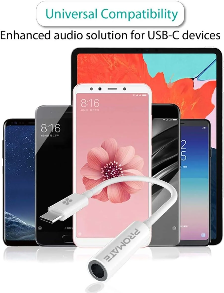 تبدیل USB-C به 3.5 میلیمتری پرومیت، کابل آداپتور استریو داینامیک USB Type-C به AUX 3.5 میلیمتری با صدای با کیفیت بالا برای دستگاههای UBC-C، مناسب برای موسیقی و تماس، مدل AUXLink-C سفید تبدیل USB-C به 3.5 میلیمتری پرومیت، کابل آداپتور استریو داینامیک USB Type-C به AUX 3.5 میلیمتری با صدای با کیفیت بالا برای دستگاههای UBC-C، مناسب برای موسیقی و تماس، مدل AUXLink-C سفید