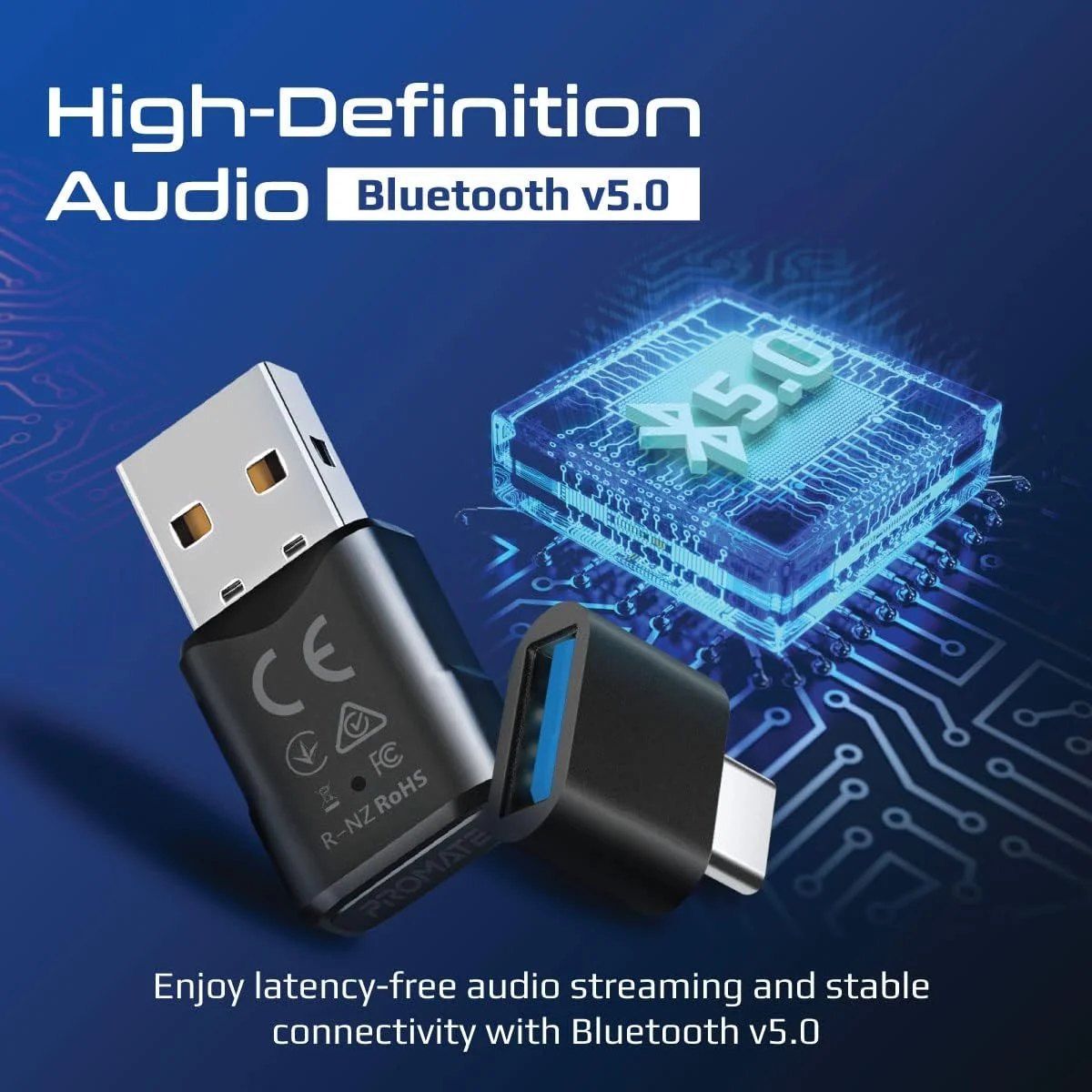 آداپتور بلوتوث USB پرومیت مدل BlueLink، دانگل صوتی HD بلوتوث 5.0 با جفت سازی چند نقطه ای، اتصال آسان، مصرف انرژی پایین و طراحی جمع و جور برای لپ تاپ، کامپیوتر، تلویزیون آداپتور بلوتوث USB پرومیت مدل BlueLink، دانگل صوتی HD بلوتوث 5.0 با جفت سازی چند نقطه ای، اتصال آسان، مصرف انرژی پایین و طراحی جمع و جور برای لپ تاپ، کامپیوتر، تلویزیون