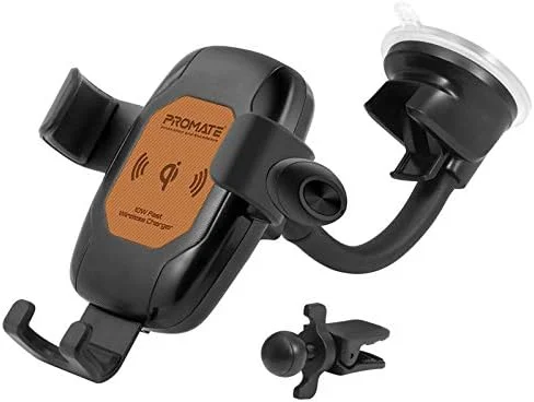 پایه شارژر بیسیم خودرو Promate با استاندارد Qi، پایه نگهدارنده خودرو با شارژر فوق سریع 10 واتی Qi و گیره خودکار به همراه هدست بیسیم مونو، میکروفون داخلی و چرخش 360 درجه برای دستگاههای Qi، مدل AuraMount-BT (قهوهای) پایه شارژر بیسیم خودرو Promate با استاندارد Qi، پایه نگهدارنده خودرو با شارژر فوق سریع 10 واتی Qi و گیره خودکار به همراه هدست بیسیم مونو، میکروفون داخلی و چرخش 360 درجه برای دستگاههای Qi، مدل AuraMount-BT (قهوهای)