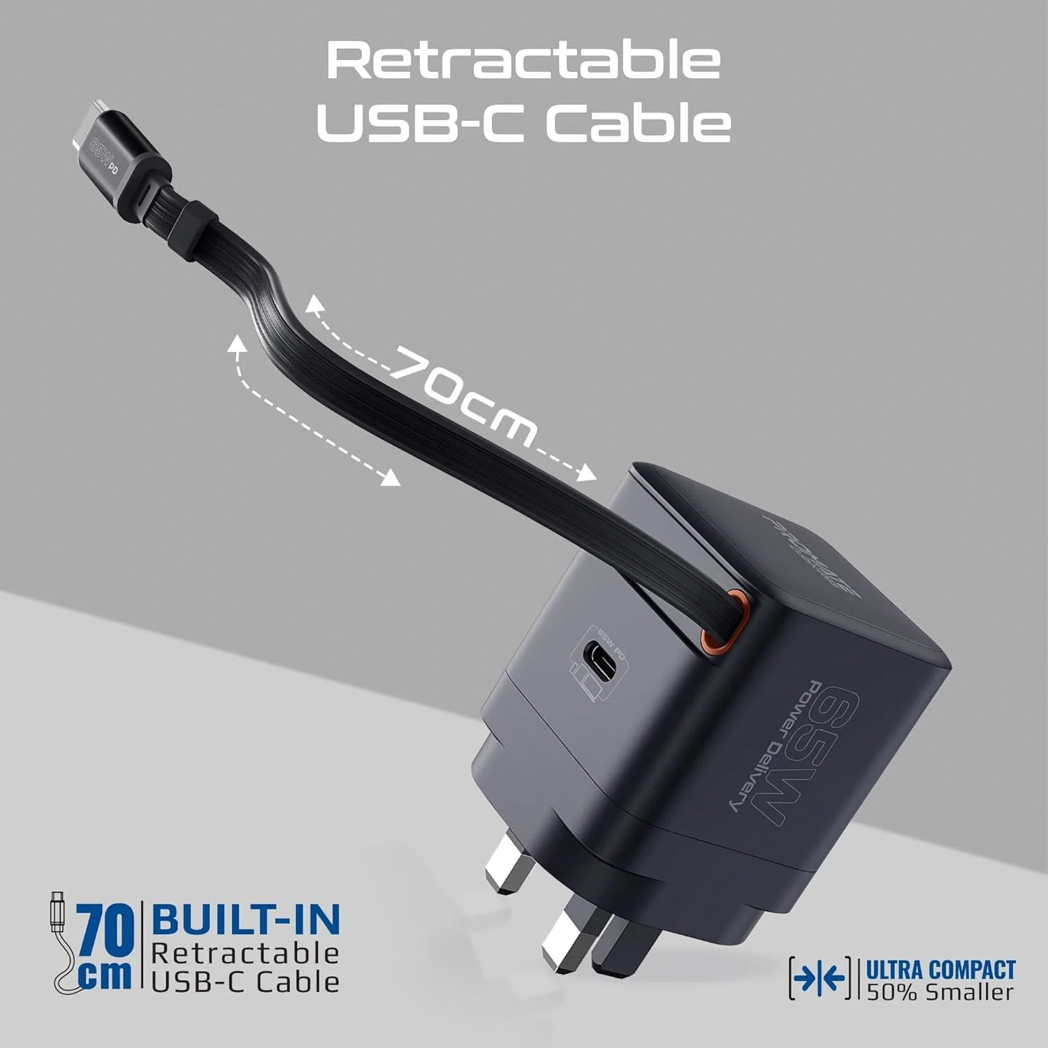 شارژر ۶۵ واتی GaNFast پرومیت با پورت USB-C، کابل جمع شونده ۶۵ واتی داخلی، سیستم محافظت چندگانه، سازگاری گسترده، شارژ سریع ایمن برای لپتاپ، تبلت و تلفنهای هوشمند، Cubix-R65 UK مشکی شارژر ۶۵ واتی GaNFast پرومیت با پورت USB-C، کابل جمع شونده ۶۵ واتی داخلی، سیستم محافظت چندگانه، سازگاری گسترده، شارژ سریع ایمن برای لپتاپ، تبلت و تلفنهای هوشمند، Cubix-R65 UK مشکی