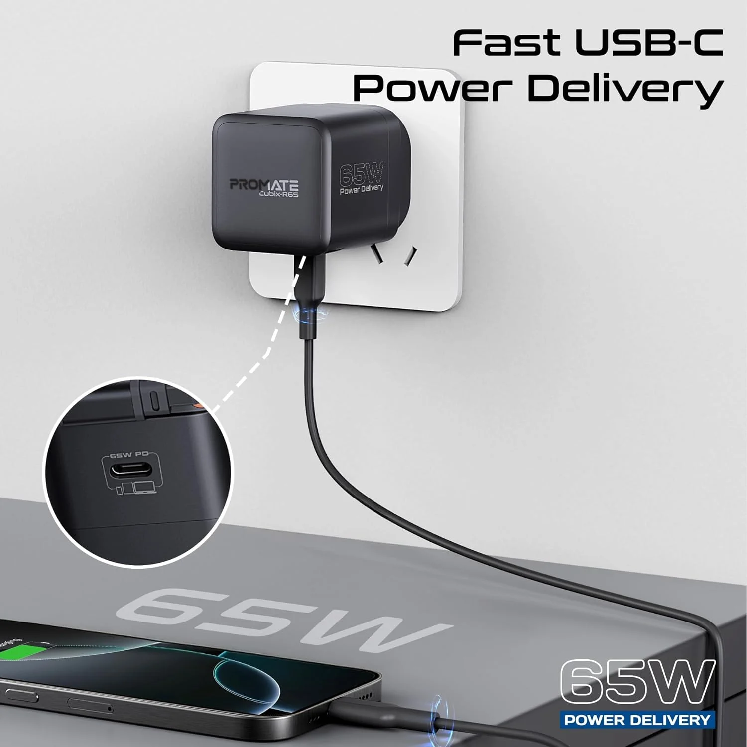 شارژر ۶۵ واتی GaNFast پرومیت با پورت USB-C، کابل جمع شونده ۶۵ واتی داخلی، سیستم محافظت چندگانه، سازگاری گسترده، شارژ سریع ایمن برای لپتاپ، تبلت و تلفنهای هوشمند، Cubix-R65 UK مشکی شارژر ۶۵ واتی GaNFast پرومیت با پورت USB-C، کابل جمع شونده ۶۵ واتی داخلی، سیستم محافظت چندگانه، سازگاری گسترده، شارژ سریع ایمن برای لپتاپ، تبلت و تلفنهای هوشمند، Cubix-R65 UK مشکی