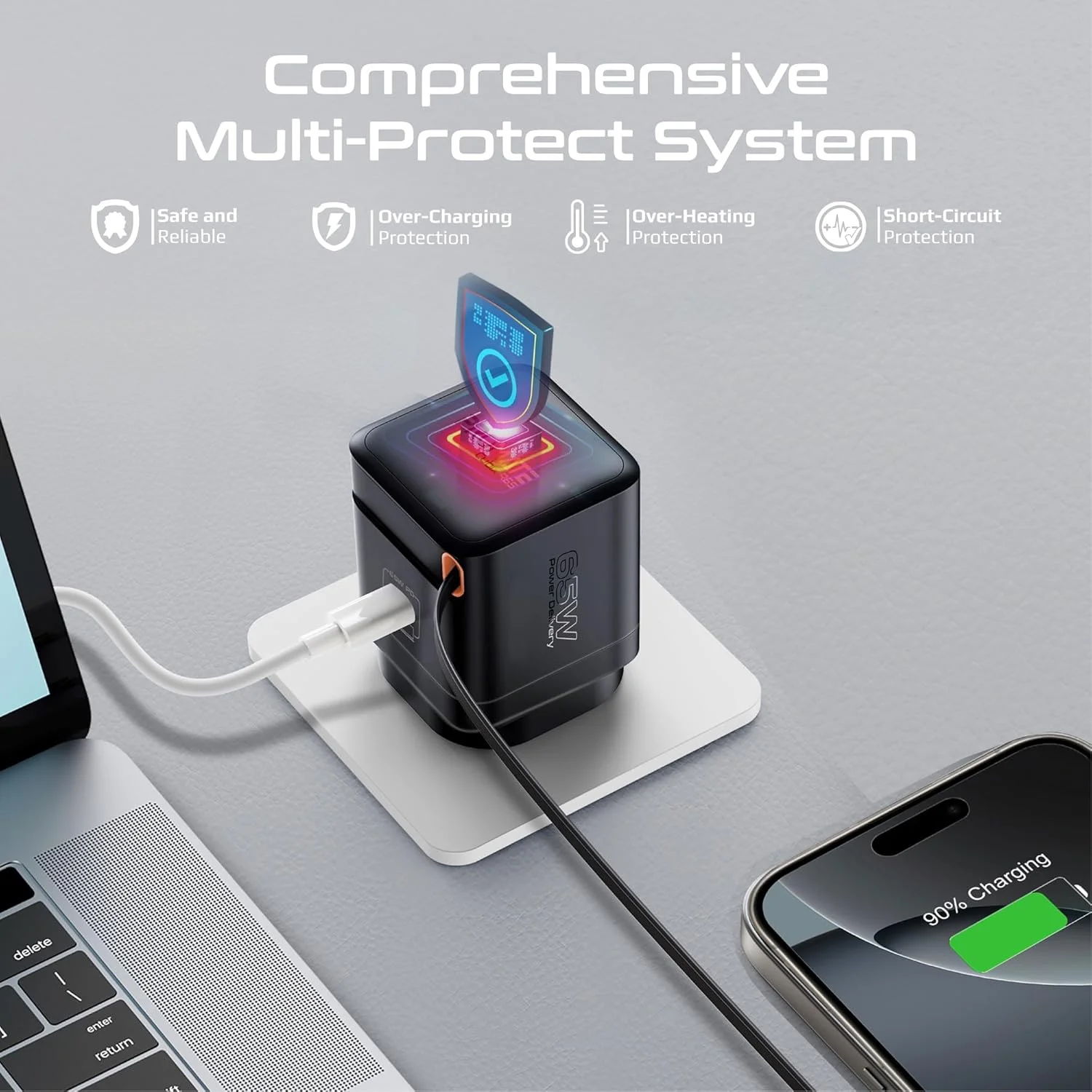 شارژر ۶۵ واتی GaNFast پرومیت با پورت USB-C، کابل جمع شونده ۶۵ واتی داخلی، سیستم محافظت چندگانه، سازگاری گسترده، شارژ سریع ایمن برای لپتاپ، تبلت و تلفنهای هوشمند، Cubix-R65 UK مشکی شارژر ۶۵ واتی GaNFast پرومیت با پورت USB-C، کابل جمع شونده ۶۵ واتی داخلی، سیستم محافظت چندگانه، سازگاری گسترده، شارژ سریع ایمن برای لپتاپ، تبلت و تلفنهای هوشمند، Cubix-R65 UK مشکی