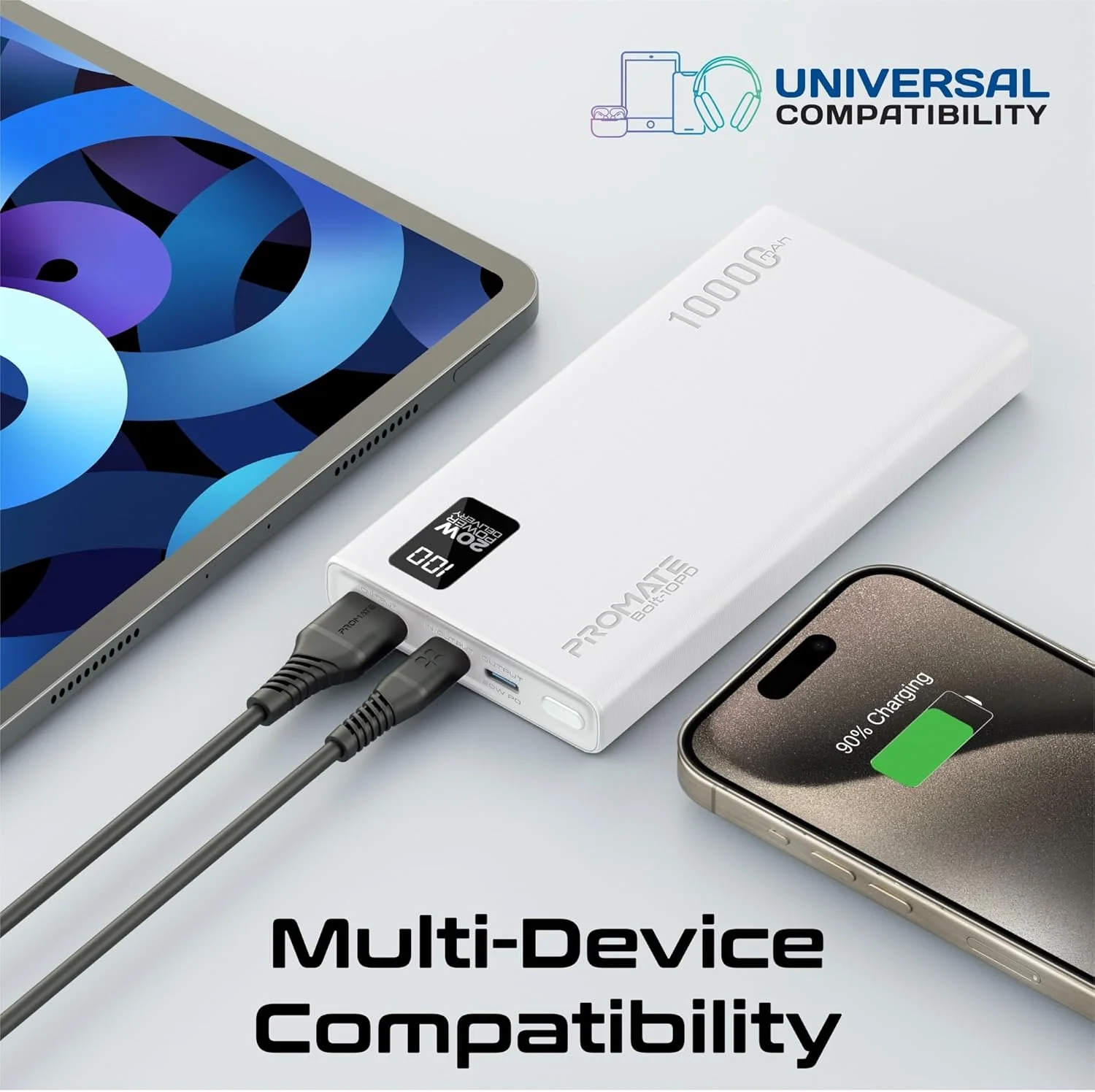 پاور بانک پرومیت Bolt-10PD، شارژر همراه فوق العاده باریک 10000 میلی آمپر ساعتی با پورت ورودی/خروجی USB-C 20 واتی، خروجی QC 3.0، پورت های USB-C و محافظت در برابر گرمای بیش از حد برای تلفن های هوشمند و تبلت ها، سفید پاور بانک پرومیت Bolt-10PD، شارژر همراه فوق العاده باریک 10000 میلی آمپر ساعتی با پورت ورودی/خروجی USB-C 20 واتی، خروجی QC 3.0، پورت های USB-C و محافظت در برابر گرمای بیش از حد برای تلفن های هوشمند و تبلت ها، سفید