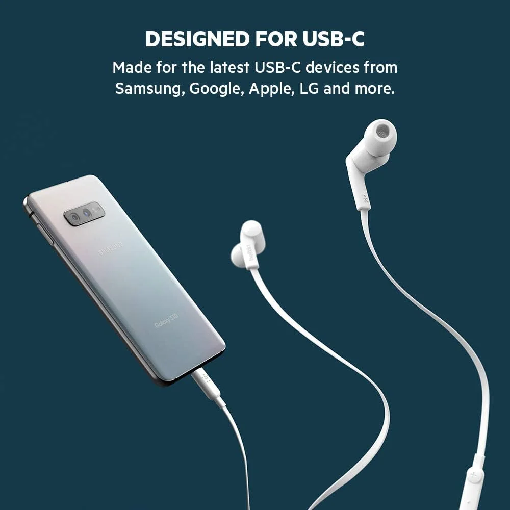 هدفون سیمی Belkin SoundForm با اتصال USB-C، گوشی های داخل گوشی با میکروفون - هدفون برای آیفون 15، آیپد مینی، گلکسی، اندروید و سایر دستگاه ها با اتصال USB-C (هدفون USB-C) - سفید