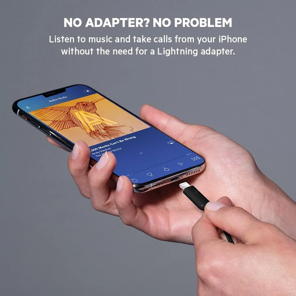 هدفون های Belkin Soundform با اتصال Lightning، هدفون های داخل گوشی دارای گواهی Mfi با میکروفون، گوشی های مقاوم در برابر آب و عرق برای آیفون 14، آیفون 13 و غیره - مشکی، سیمی