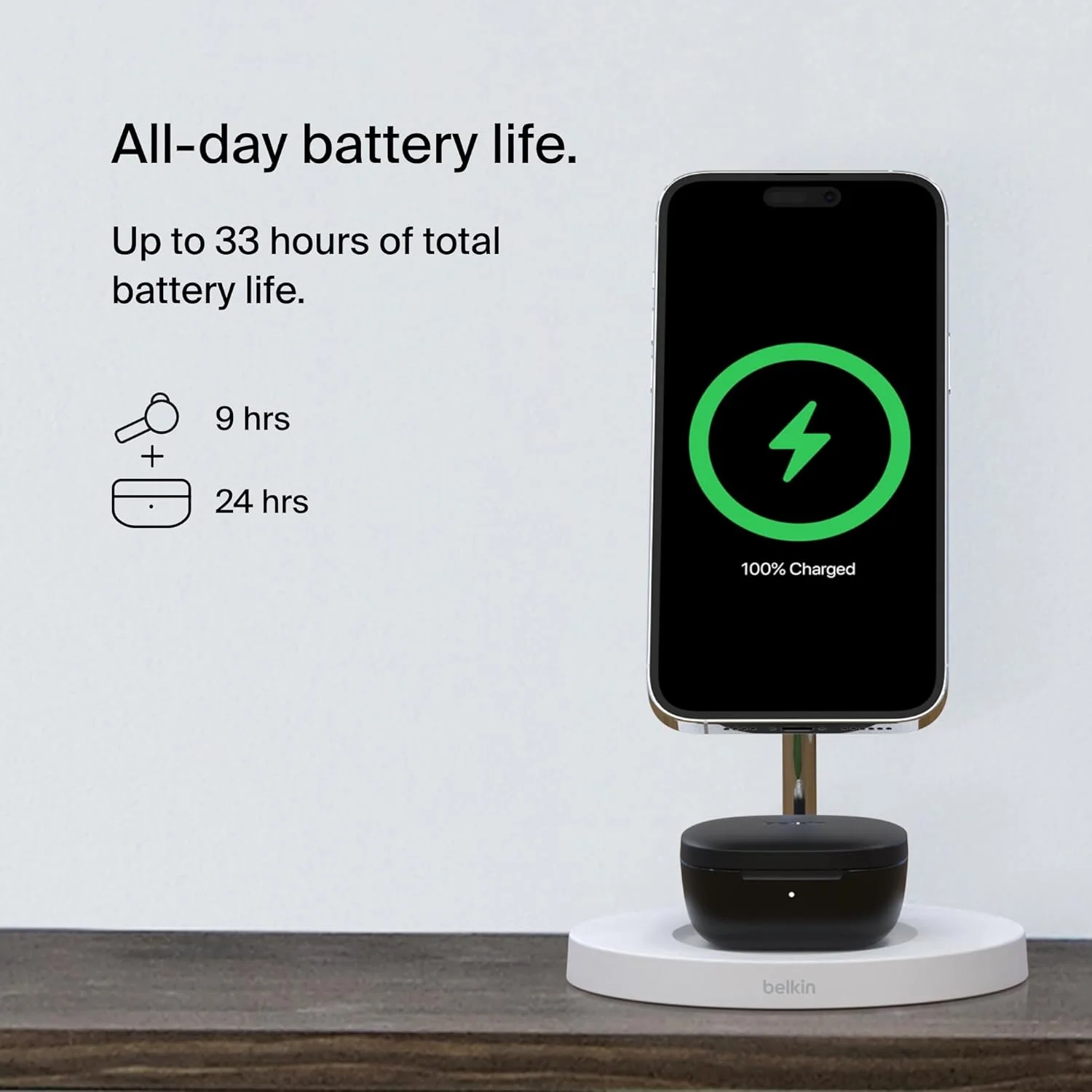 هدفون بی سیم بلوتوثی Belkin SoundForm™ Motion، با قابلیت حذف نویز، دارای محفظه شارژ بی سیم و میکروفون دوگانه - مقاوم در برابر آب IPX5، مناسب برای آیفون و سامسونگ - مشکی