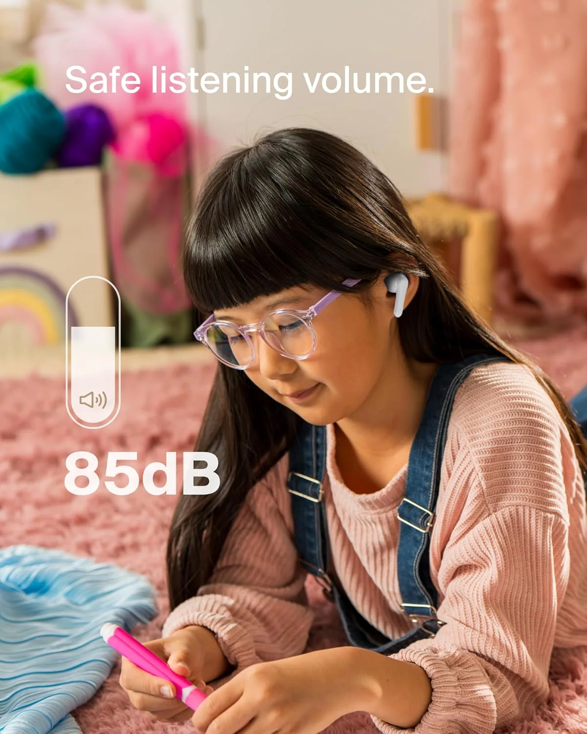 هدفون بلوتوثی کودکانه Belkin SoundForm Nano 2 با میکروفون داخلی، 28 ساعت عمر باتری، صدای ایمن 85 دسی بل، مقاومت در برابر آب IPX5 - هدفون بلوتوثی کودکانه برای آیفون، آیپد، گلکسی و غیره - سفید