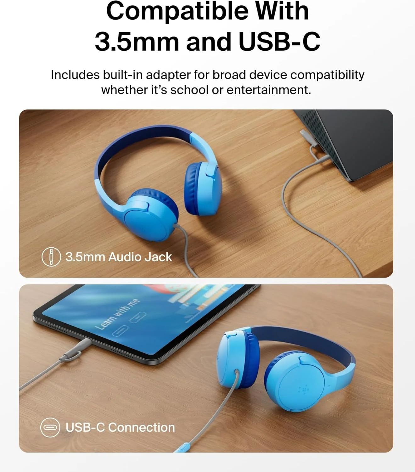 هدفون سیمی رو گوشی کودکانه بلکین SoundForm Mini به همراه دانگل USB-C به 3.5 میلیمتری، میکروفون داخلی و استیکرهای سرگرمکننده، حداکثر حجم صدا 85dB - برای آموزش آنلاین، مسافرت، سازگار با iPhone 16، iPad، Galaxy S25 و غیره - آبی هدفون سیمی رو گوشی کودکانه بلکین SoundForm Mini به همراه دانگل USB-C به 3.5 میلیمتری، میکروفون داخلی و استیکرهای سرگرمکننده، حداکثر حجم صدا 85dB - برای آموزش آنلاین، مسافرت، سازگار با iPhone 16، iPad، Galaxy S25 و غیره - آبی