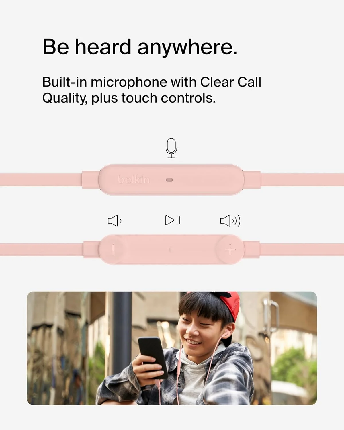 هدفون سیمی Belkin SoundForm با اتصال USB-C، هدفون های سیمی داخل گوشی با میکروفون - هدفون های سیمی برای آیفون 16/15، آیپد مینی، گلکسی S24، اندروید و غیره (هدفون USB-C) - صورتی