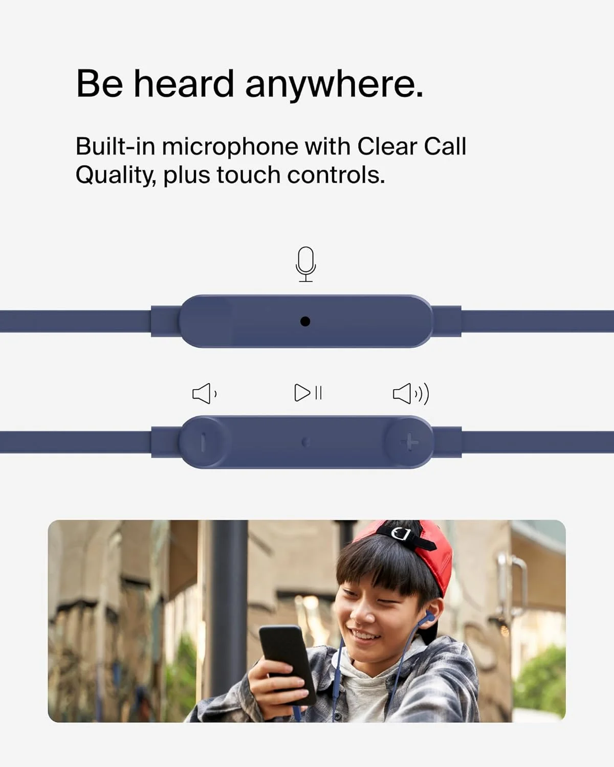 هدفون سیمی Belkin SoundForm با اتصال USB-C، هدفون های سیمی داخل گوشی با میکروفون - هدفون سیمی برای آیفون 16/15، آیپد مینی، گلکسی S24، اندروید و غیره (هدفون USB-C) - آبی