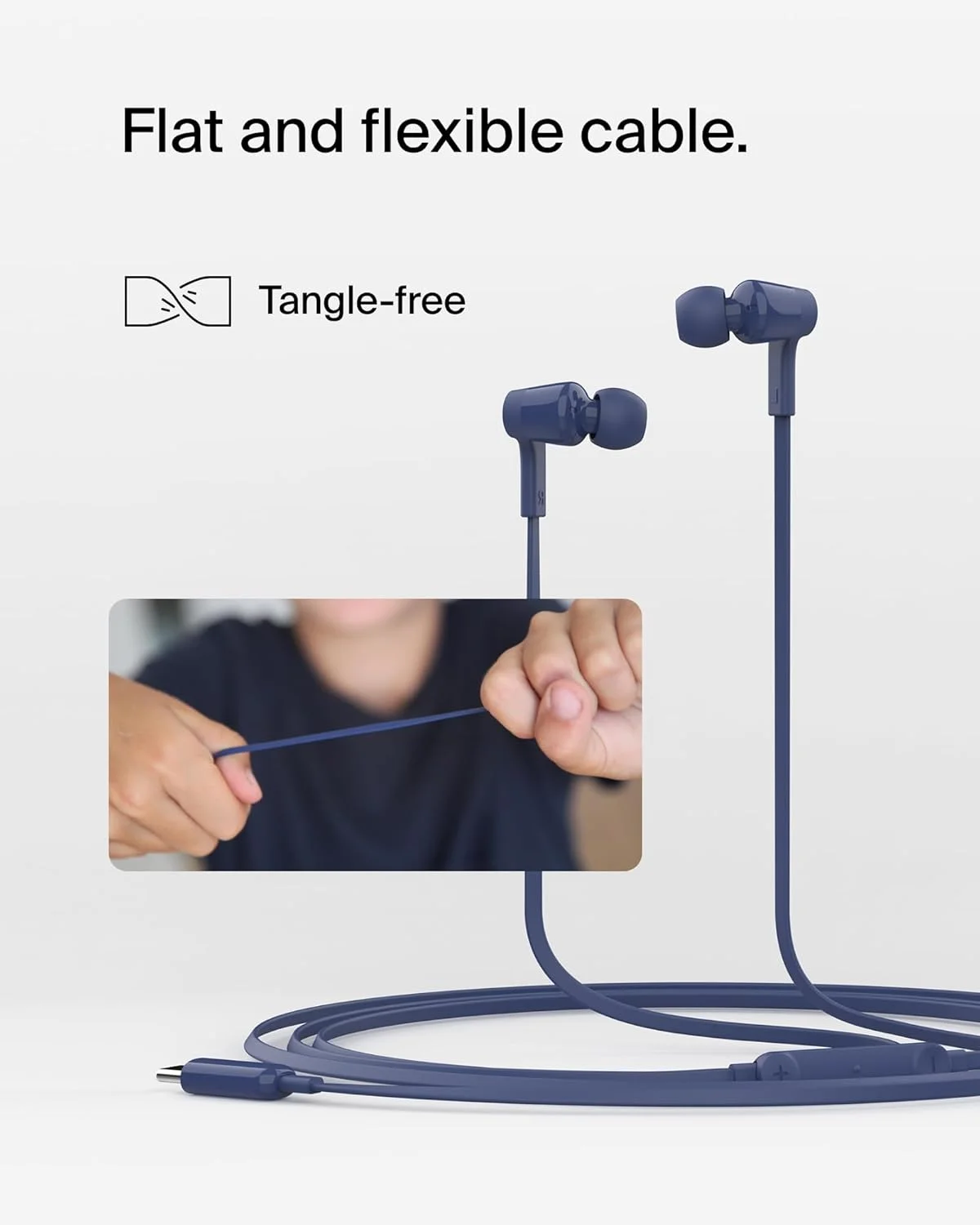 هدفون سیمی Belkin SoundForm با اتصال USB-C، هدفون های سیمی داخل گوشی با میکروفون - هدفون سیمی برای آیفون 16/15، آیپد مینی، گلکسی S24، اندروید و غیره (هدفون USB-C) - آبی