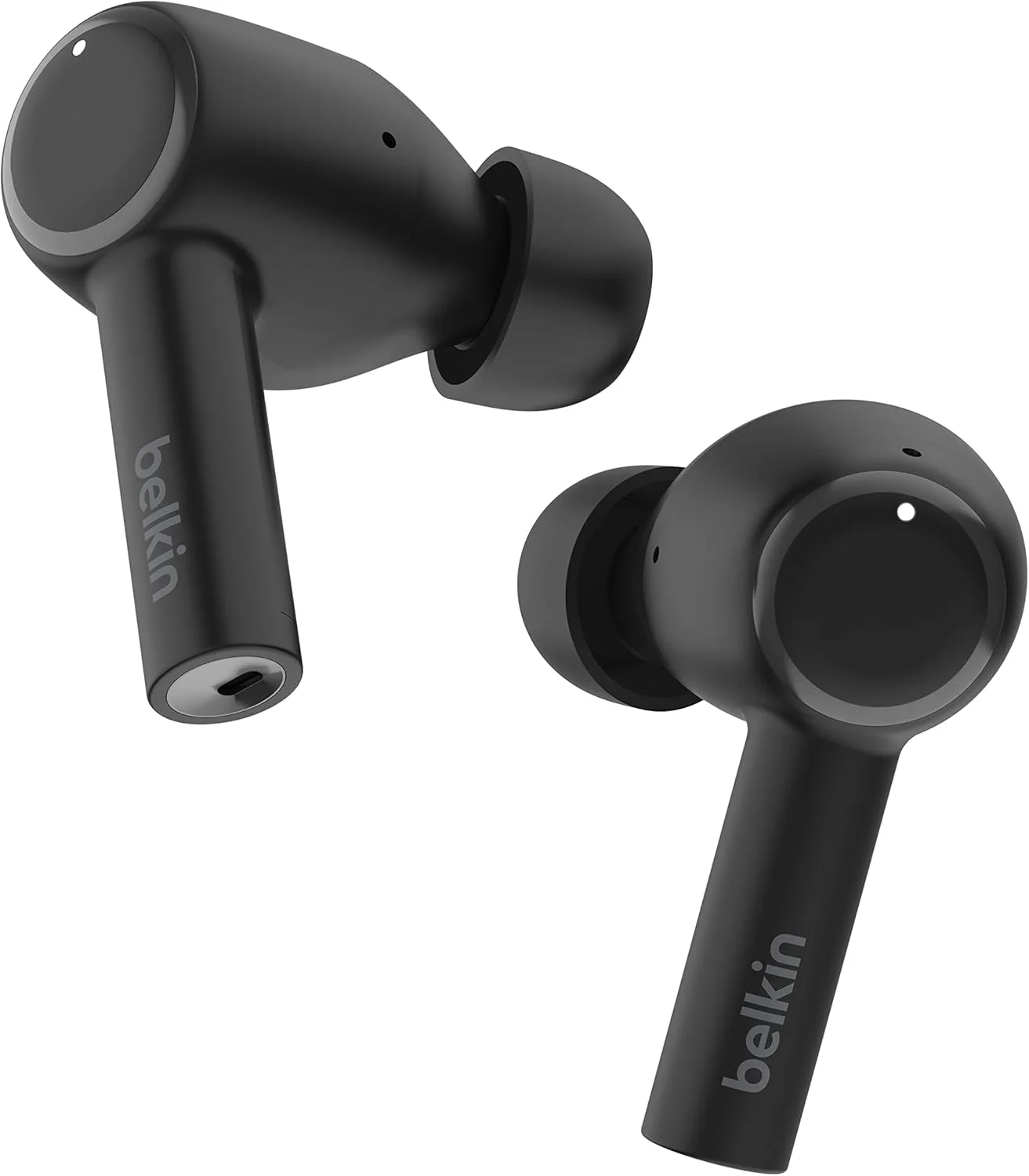 هدفون بی سیم حذف نویز Belkin SoundForm™ Pulse، با جعبه شارژ بی سیم و سه میکروفون در هر گوشی - هدفون بلوتوث مقاوم در برابر آب IPX5 برای آیفون و سامسونگ - مشکی