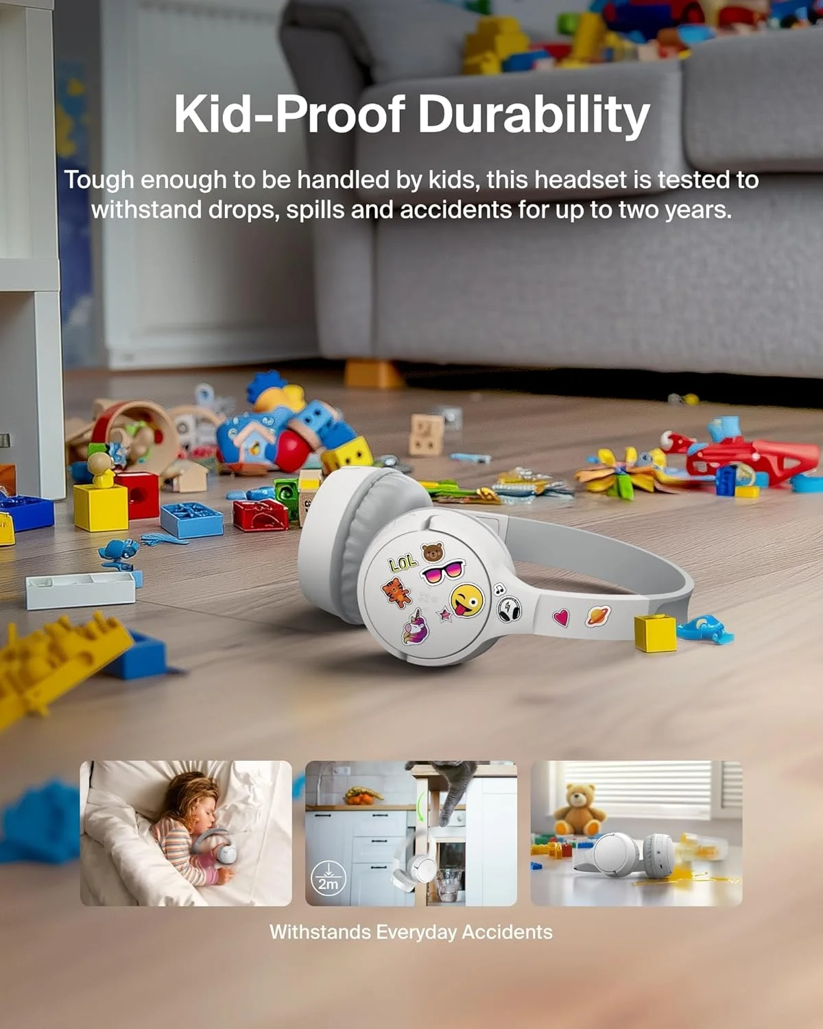 هدفون بی سیم کودکانه بلکین SoundForm Mini با میکروفون داخلی، 30 ساعت پخش، استیکرهای سرگرم کننده و کیف - هدست های روگوشی برای آموزش آنلاین، مدرسه، آیفون، آیپد، گلکسی و موارد دیگر - سفید هدفون بی سیم کودکانه بلکین SoundForm Mini با میکروفون داخلی، 30 ساعت پخش، استیکرهای سرگرم کننده و کیف - هدست های روگوشی برای آموزش آنلاین، مدرسه، آیفون، آیپد، گلکسی و موارد دیگر - سفید