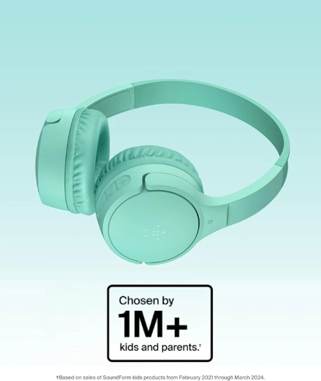 هدفون بی سیم بلوتوثی کودکانه Belkin SoundForm Mini با 30 ساعت عمر باتری، محدودیت ایمن حجم صدا 85 دسی بل، میکروفون داخلی - هدفون های رو گوشی کودکانه برای آیفون، آیپد، تبلت فایر و غیره - نعنایی