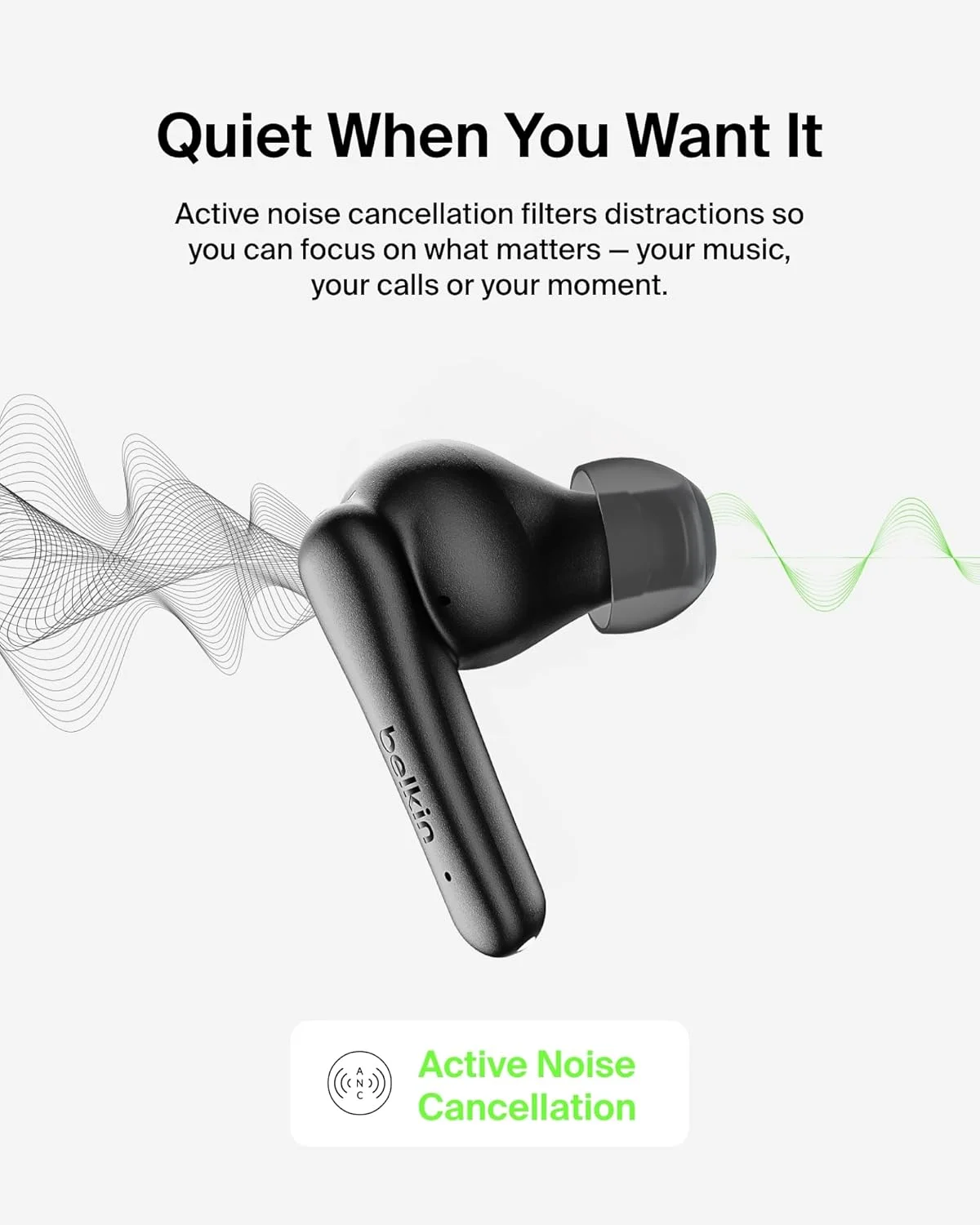 هدفون بی سیم بلوتوثی Belkin SoundForm Rhythm با میکروفون داخلی، شارژ سریع USB-C، عمر باتری 28 ساعته، مقاومت در برابر آب IPX5، مناسب برای آیفون، آیپد، گلکسی، پیکسل و غیره - مشکی