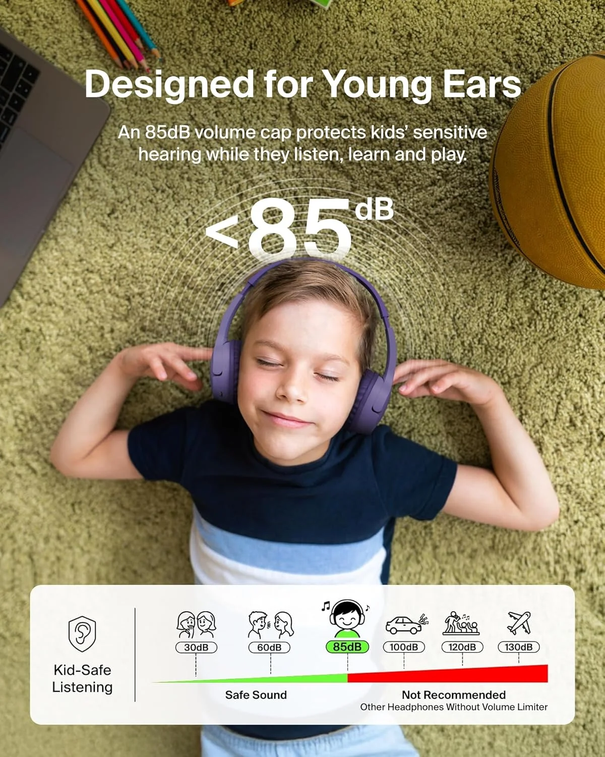 هدفون بی سیم بلوتوثی کودکانه Belkin SoundForm Mini - باتری 30 ساعته، محدودیت صدای ایمن 85 دسی بل، میکروفون داخلی - هدفون روگوشی کودکانه برای آیفون، آیپد، تبلت فایر، ایده آل برای مدرسه - بنفش هدفون بی سیم بلوتوثی کودکانه Belkin SoundForm Mini - باتری 30 ساعته، محدودیت صدای ایمن 85 دسی بل، میکروفون داخلی - هدفون روگوشی کودکانه برای آیفون، آیپد، تبلت فایر، ایده آل برای مدرسه - بنفش