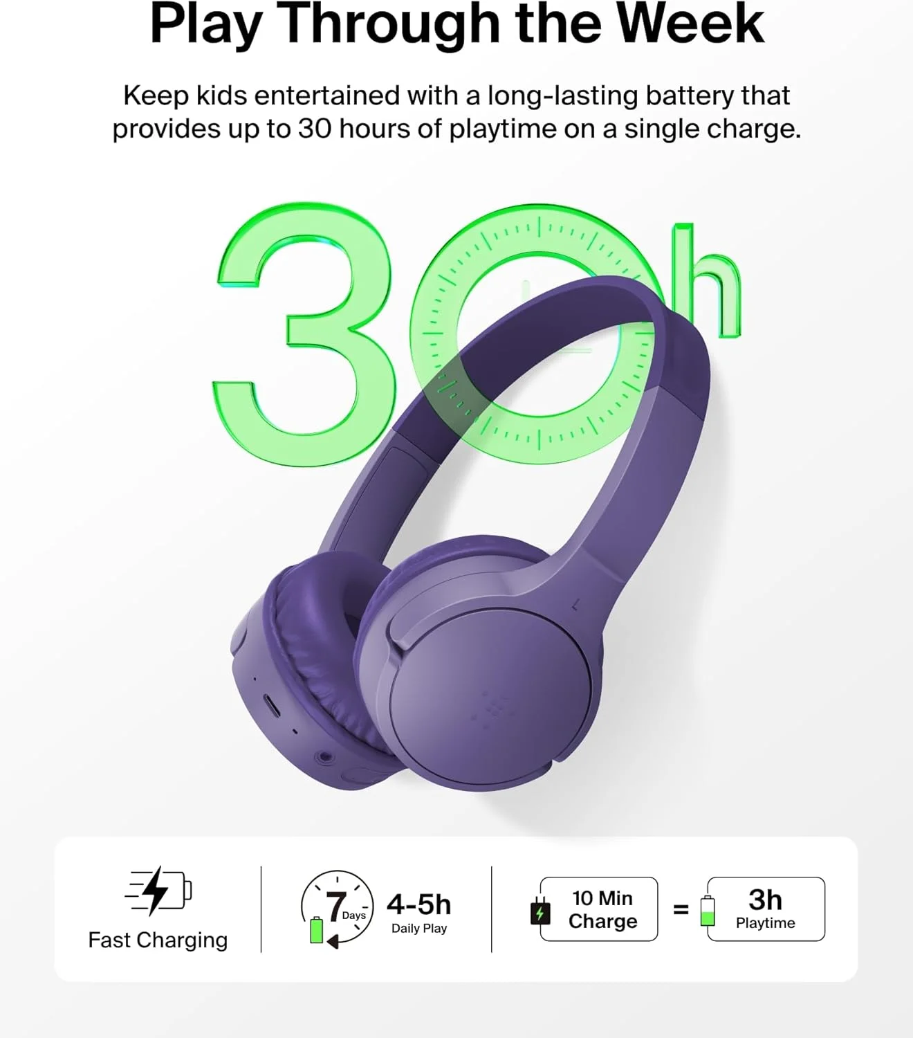 هدفون بی سیم بلوتوثی کودکانه Belkin SoundForm Mini - باتری 30 ساعته، محدودیت صدای ایمن 85 دسی بل، میکروفون داخلی - هدفون روگوشی کودکانه برای آیفون، آیپد، تبلت فایر، ایده آل برای مدرسه - بنفش هدفون بی سیم بلوتوثی کودکانه Belkin SoundForm Mini - باتری 30 ساعته، محدودیت صدای ایمن 85 دسی بل، میکروفون داخلی - هدفون روگوشی کودکانه برای آیفون، آیپد، تبلت فایر، ایده آل برای مدرسه - بنفش