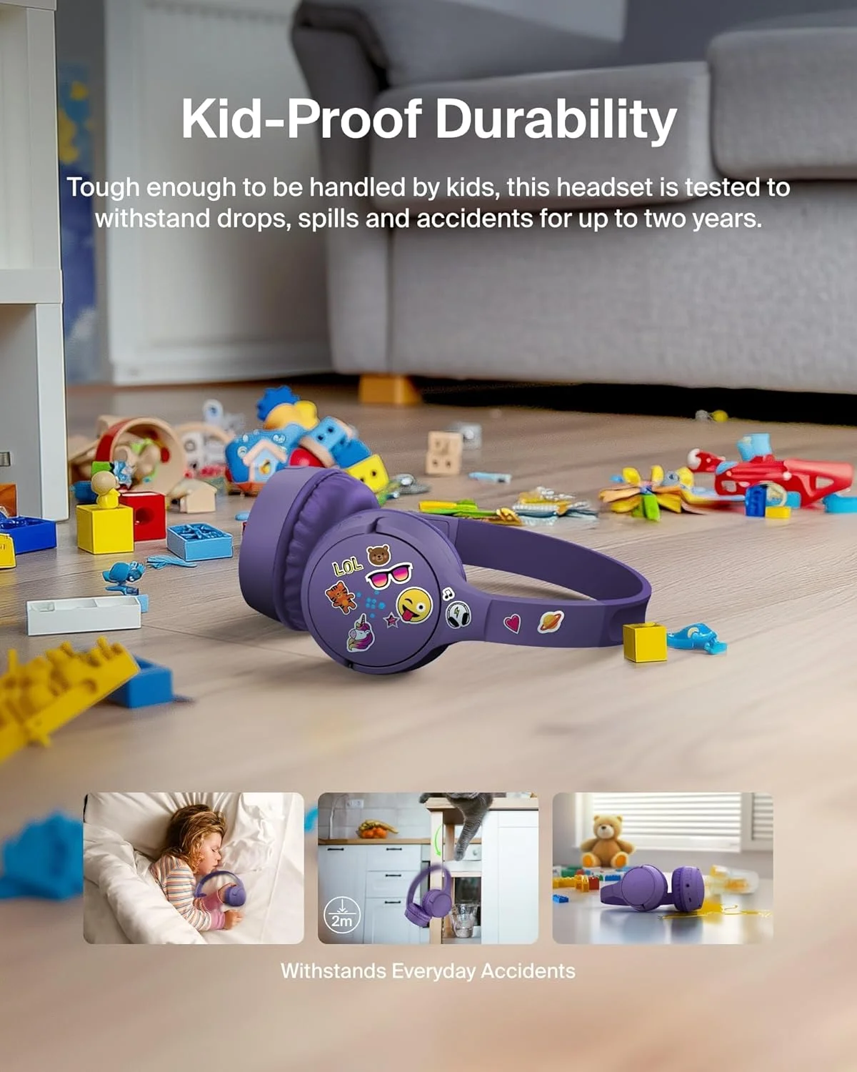 هدفون بی سیم بلوتوثی کودکانه Belkin SoundForm Mini - باتری 30 ساعته، محدودیت صدای ایمن 85 دسی بل، میکروفون داخلی - هدفون روگوشی کودکانه برای آیفون، آیپد، تبلت فایر، ایده آل برای مدرسه - بنفش هدفون بی سیم بلوتوثی کودکانه Belkin SoundForm Mini - باتری 30 ساعته، محدودیت صدای ایمن 85 دسی بل، میکروفون داخلی - هدفون روگوشی کودکانه برای آیفون، آیپد، تبلت فایر، ایده آل برای مدرسه - بنفش