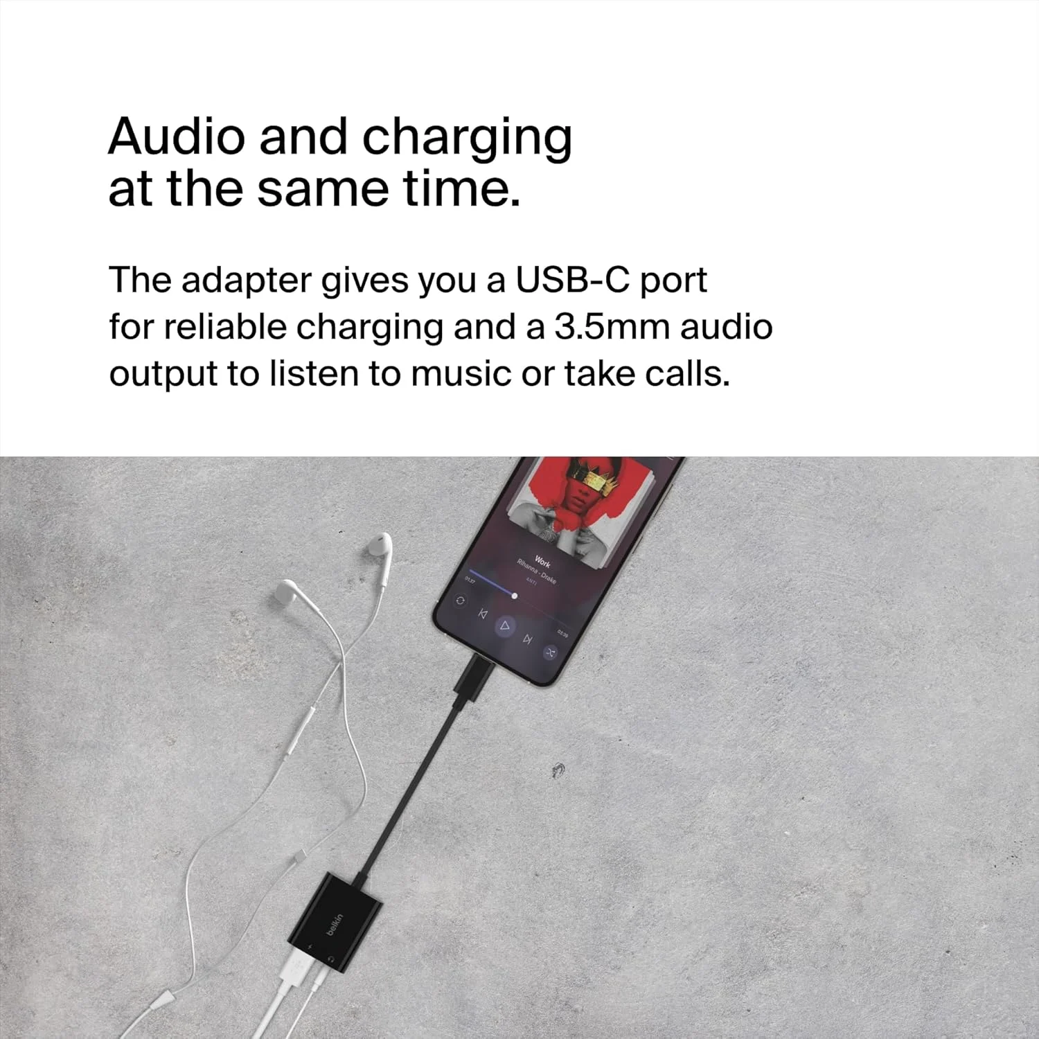 آداپتور صوتی 3.5 میلی‌متری و شارژ USB-C بلکین Rockstar، آداپتور صوتی USB-C سازگار با آیپد پرو 12.9، 11، گلکسی، پیکسل، وان پلاس و غیره