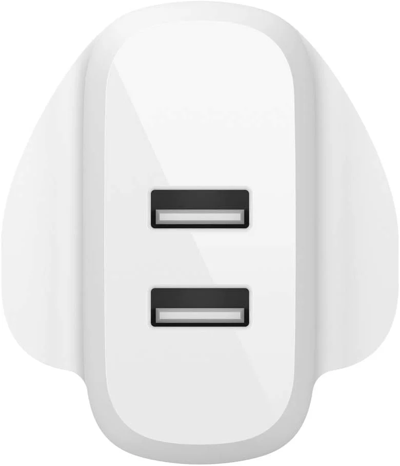 شارژر دیواری دو پورت USB-A بلکین مدل Boost Charge با توان 24 وات (مناسب برای آیفون 14، آیفون 14 پلاس، آیفون 14 پرو، آیفون 14 پرو مکس، آیفون 13، آیفون 12، سامسونگ گلکسی S23، S23+، S22، پیکسل و غیره)