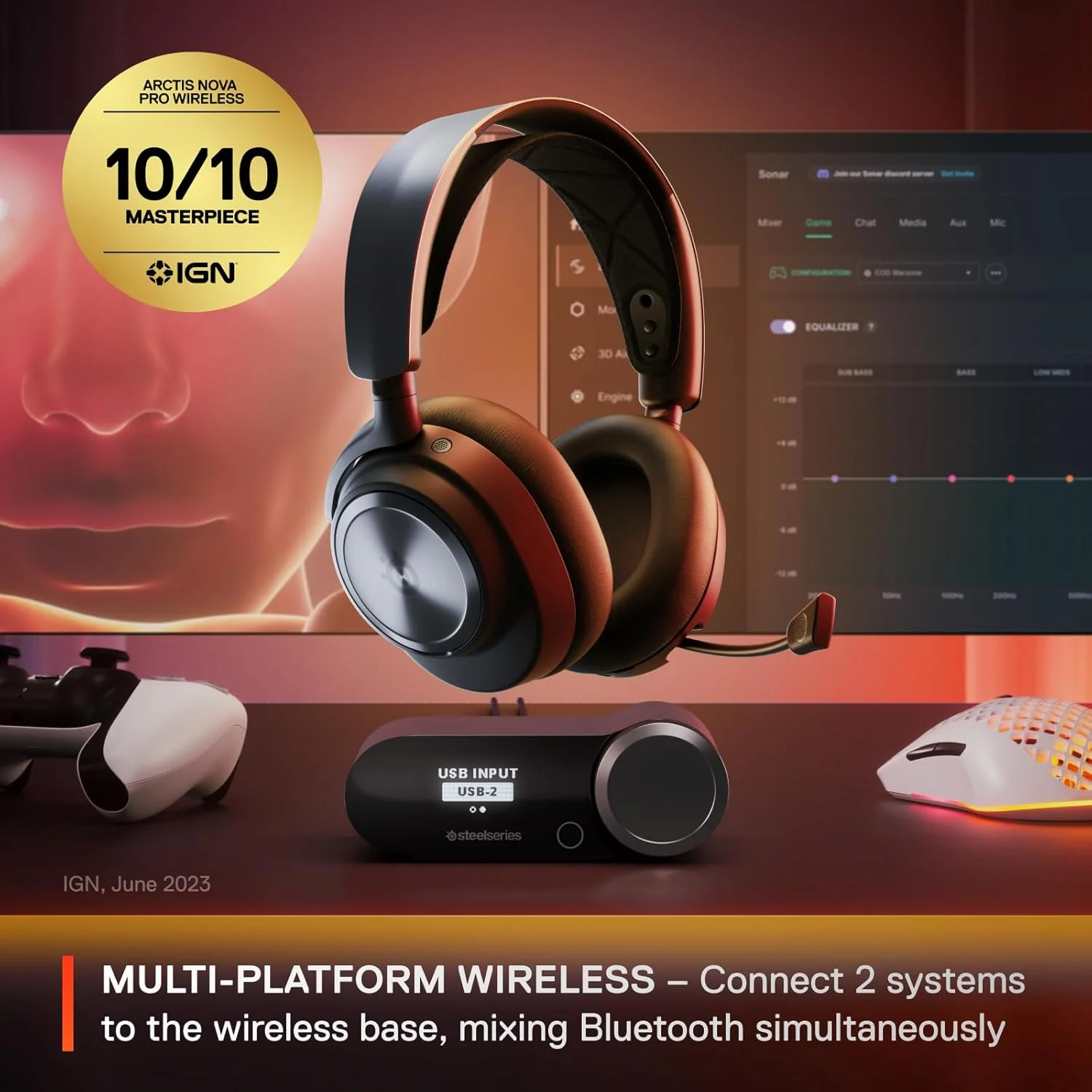 هدست گیمینگ بی‌سیم SteelSeries Arctis Nova Pro - درایورهای Hi-Fi ممتاز - حذف نویز فعال - سیستم قدرت بی نهایت - سازگار با PC، PS5، PS4، Switch، موبایل