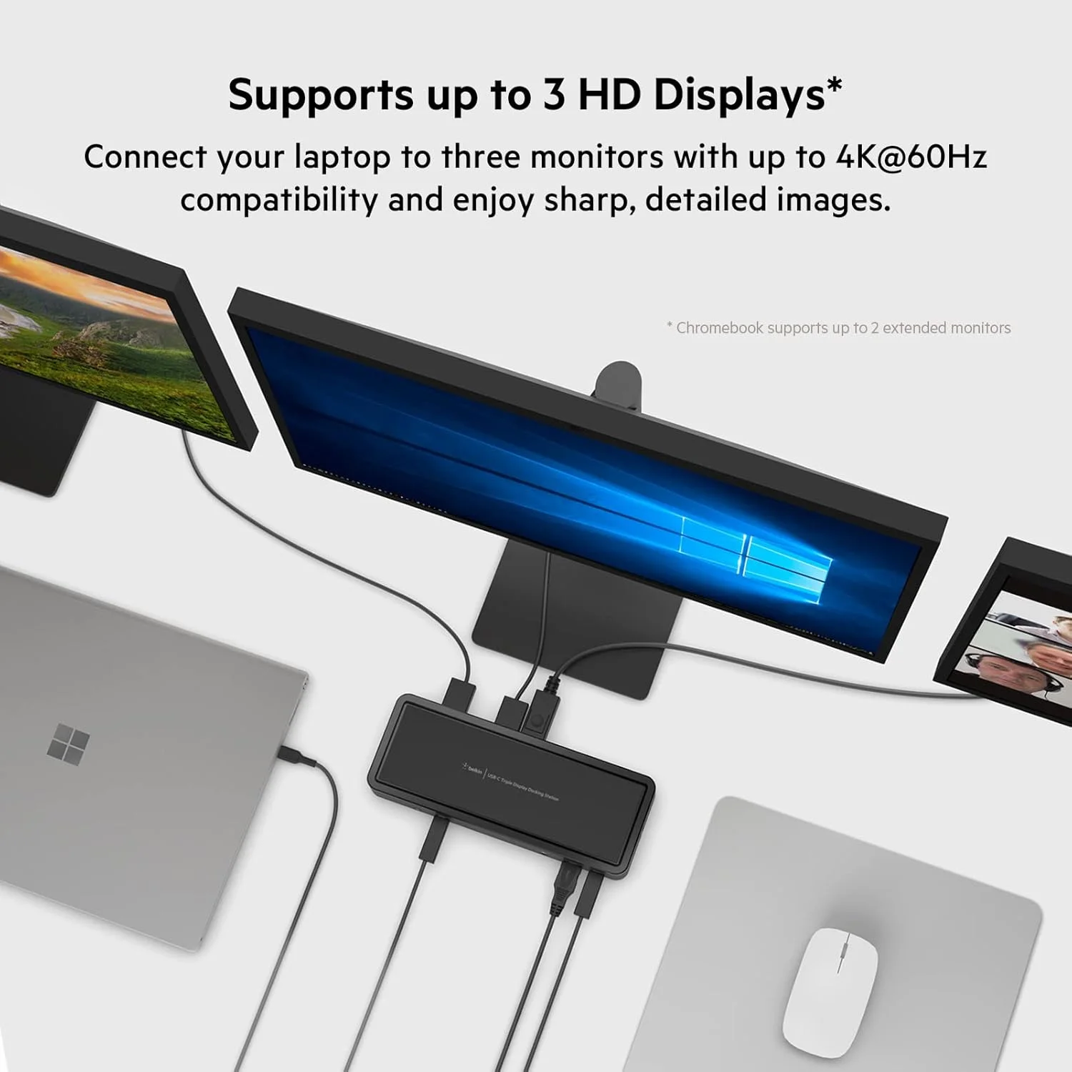 داک استیشن 14 پورت USB-C بلکین، توان رسانی 65 واتی، نمایشگر 4K، دارای 2 پورت HDMI، 2 پورت DisplayPort، 3 پورت USB-C، 5 پورت USB-A و 1 پورت گیگابیتی اترنت، داک USB-C برای کروم بوک، رایانه های شخصی ویندوز، XPS و سایر