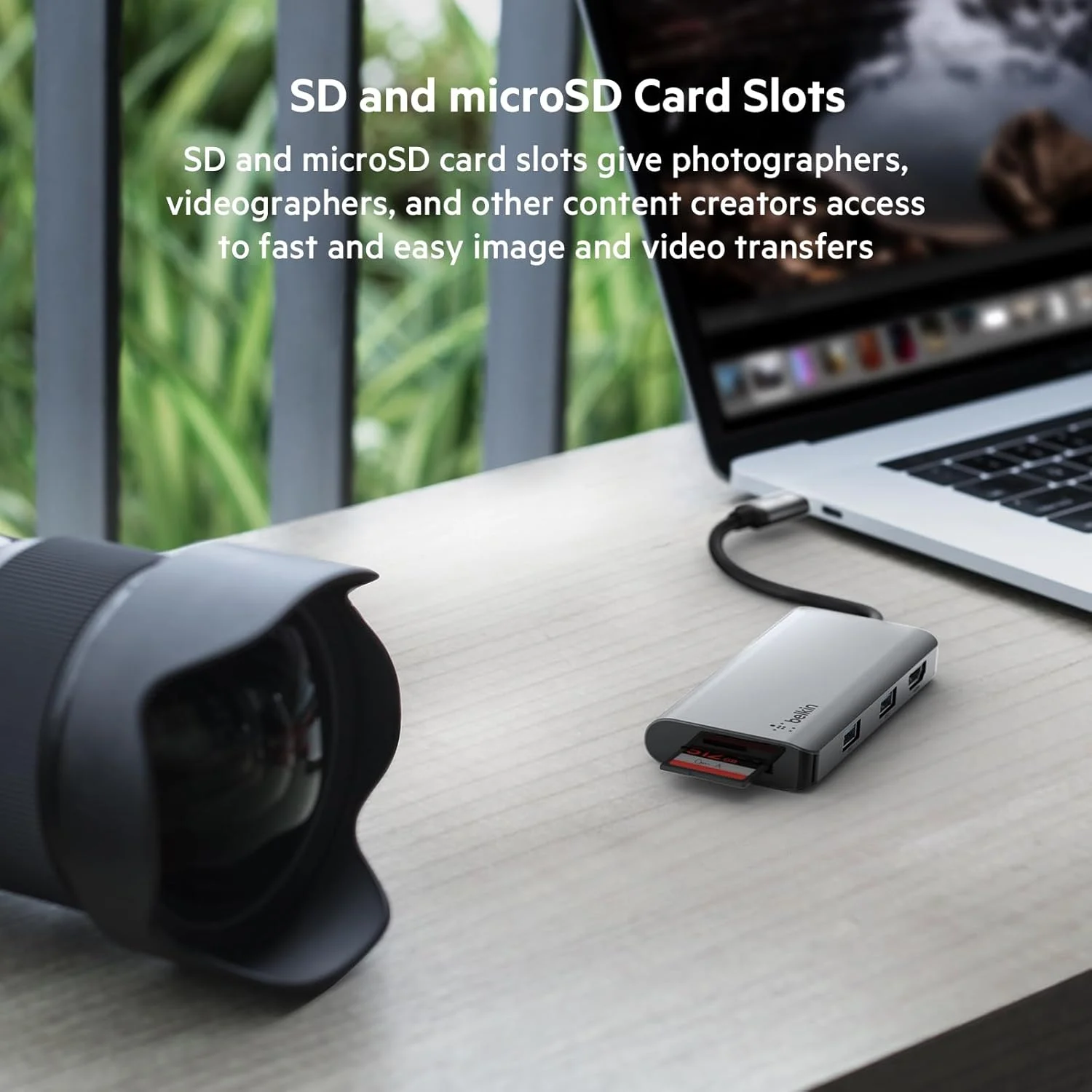 هاب USB C بلکین، داک آداپتور چند پورت 5 در 1 با HDMI 4K، 2 عدد USB A 3.1، اسلات کارت SD و microSD برای MacBook Pro، Air، iPad Pro، XPS و غیره، PVC002