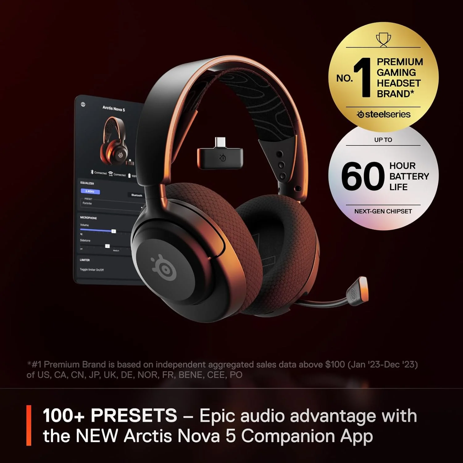 هدست گیمینگ بی‌سیم چند سیستمه SteelSeries Arctis Nova 5 - درایورهای مغناطیسی نئودیمیوم - بیش از 100 تنظیمات صوتی از پیش تعیین شده - باتری 60 ساعته - 2.4 گیگاهرتز یا بلوتوث - میکروفون ClearCast Gen2.X - سازگار با PC، PS5، PS4، Switch، موبایل