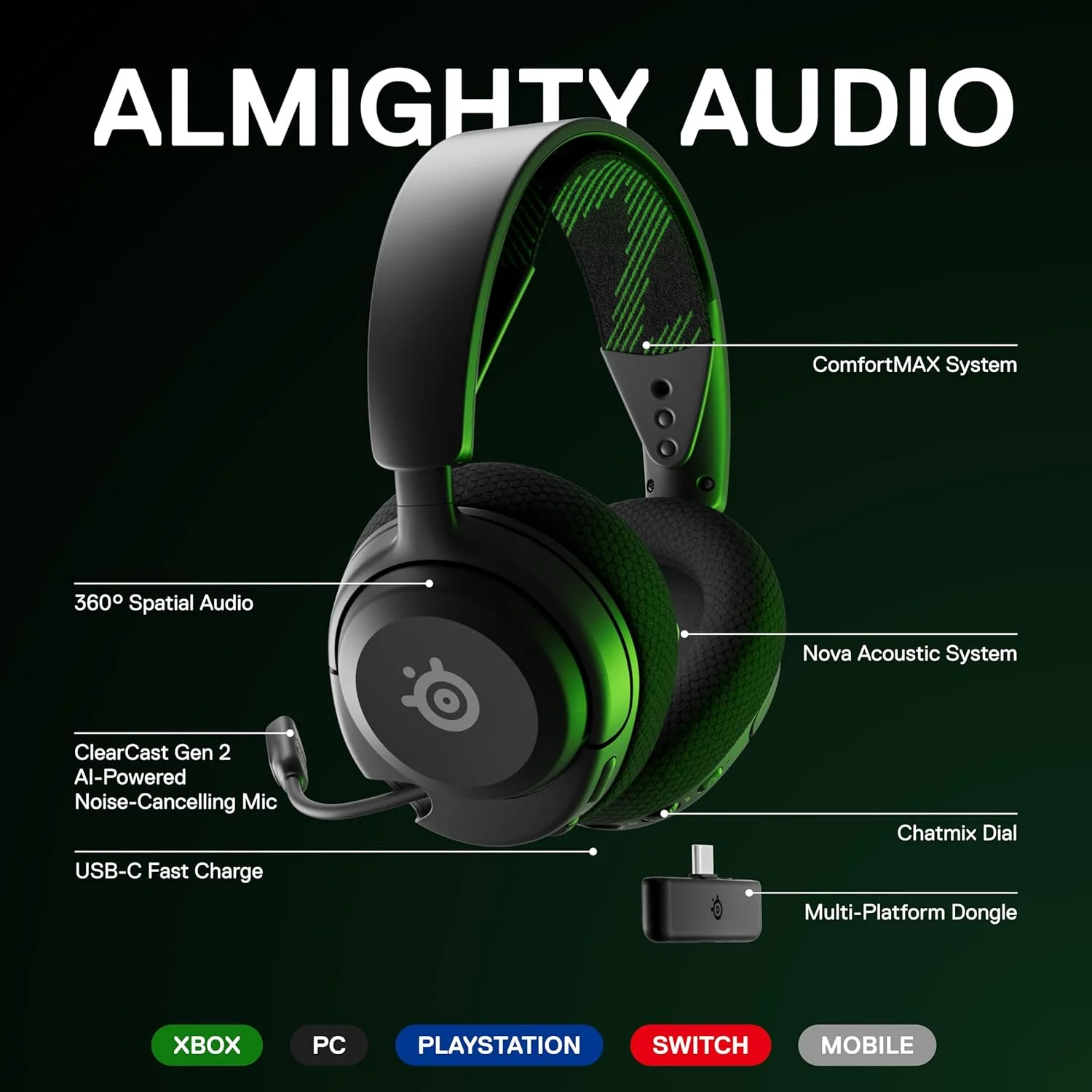 هدست گیمینگ بیسیم چند پلتفرمی SteelSeries Arctis Nova 4X - صدای فضایی 360 درجه - بیسیم پرسرعت 2.4 گیگاهرتز - باتری 36 ساعته - USB-C - میکروفون ClearCast Gen 2 - Xbox Series X|S، PC، PS5، Switch هدست گیمینگ بیسیم چند پلتفرمی SteelSeries Arctis Nova 4X - صدای فضایی 360 درجه - بیسیم پرسرعت 2.4 گیگاهرتز - باتری 36 ساعته - USB-C - میکروفون ClearCast Gen 2 - Xbox Series X|S، PC، PS5، Switch