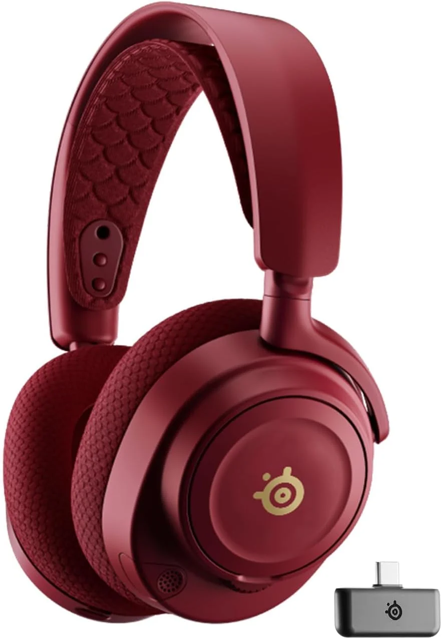 هدست گیمینگ بی‌سیم چند پلتفرمی SteelSeries Arctis Nova 7 – نسخه اژدها – دو مجموعه صفحه بلندگو — بی‌سیم دوگانه 2.4 گیگاهرتز و بلوتوث – باتری با شارژ سریع 38 ساعته – PC، PS، Mac، موبایل، سوییچ