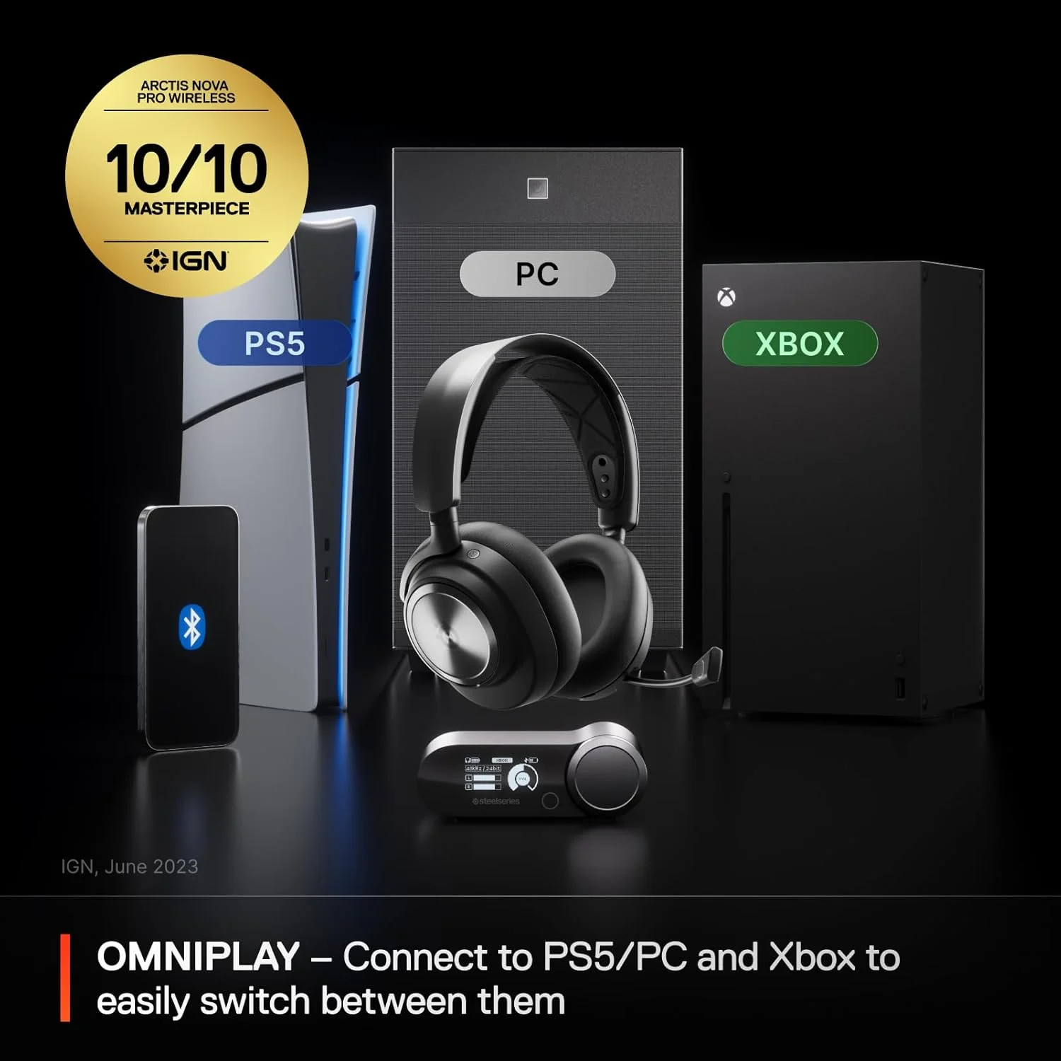 هدست گیمینگ بی سیم SteelSeries Arctis Nova Pro برای Xbox - درایورهای Hi-Fi ممتاز - حذف نویز فعال - سیستم قدرت بی نهایت - میکروفون ClearCast - Xbox، PC، PS5، PS4، Switch، Mobile