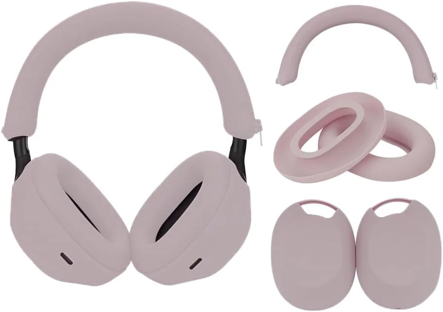 کاور سیلیکونی Adhiper 3 عددی برای هدفون Sony WH-1000XM5، لوازم جانبی کاور XM5، کاور پدهای گوشی سیلیکونی و کاور هدبند و محافظ گوشی، قابل شستشو و ضد عرق - صورتی دودی