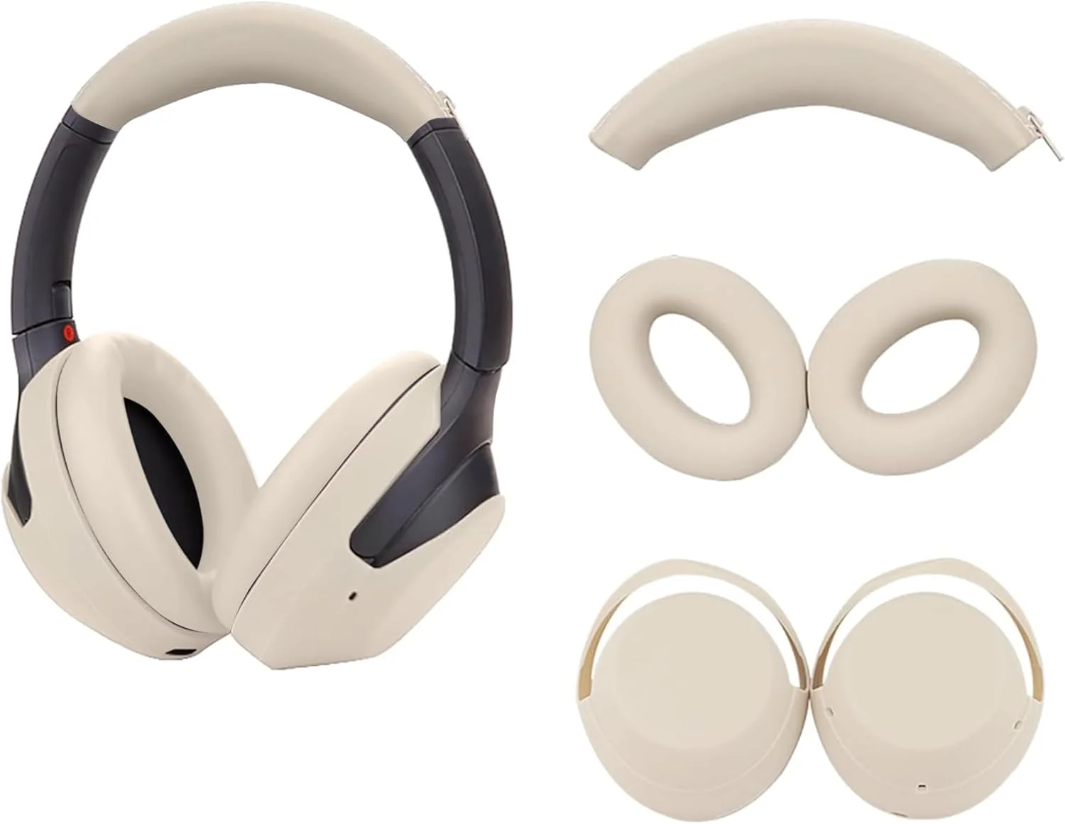 محافظ سیلیکونی هدفون سونی WH-1000XM4/XM3 مدل Adhiper، شامل کاور هدبند و کاور گوشی (سفید مایل به کرم)