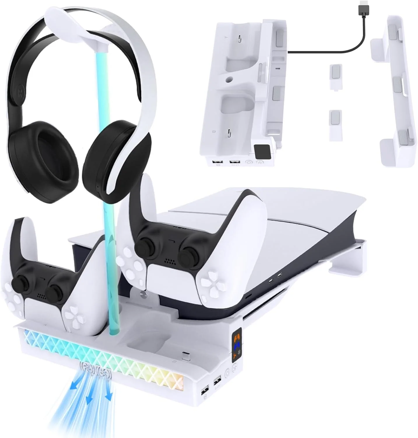 پایه افقی AriKroii برای کنسول PS5 Slim با خنک کننده فن/شارژ کنترلر/جلوه نور RGB، پایه نگهدارنده برای هدفون، لوازم جانبی برای نسخه دیسک/دیجیتال PS5 Slim، ذخیره سازی راحت پایه افقی AriKroii برای کنسول PS5 Slim با خنک کننده فن/شارژ کنترلر/جلوه نور RGB، پایه نگهدارنده برای هدفون، لوازم جانبی برای نسخه دیسک/دیجیتال PS5 Slim، ذخیره سازی راحت