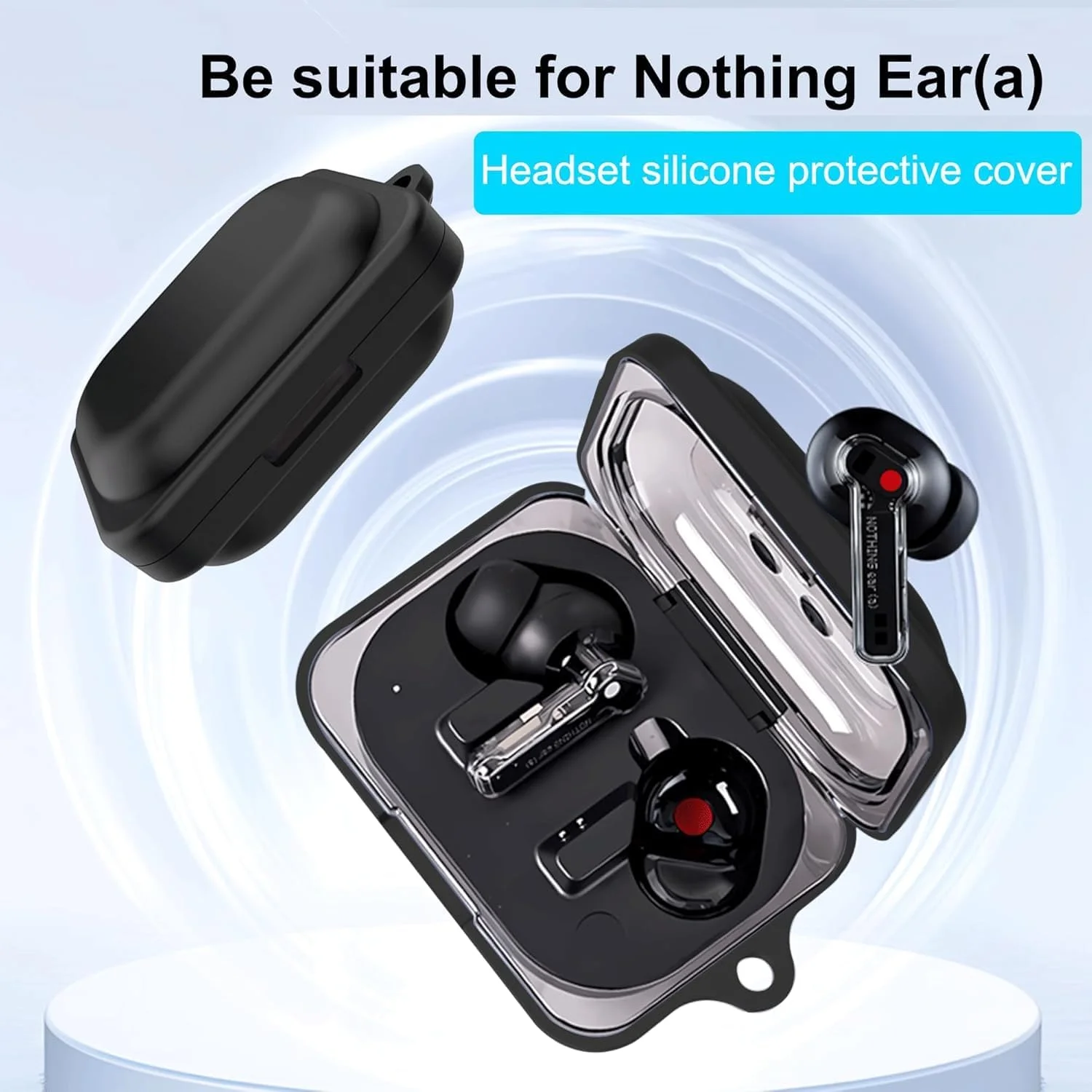 محافظ سیلیکونی درجه یک و ضد ضربه Azonee برای ایرپادهای بی سیم Nothing Ear A، سیلیکون نرم تمام بدنه با جاکلیدی - مشکی، لوازم جانبی بادوام و مقاوم در برابر خش برای هدفون